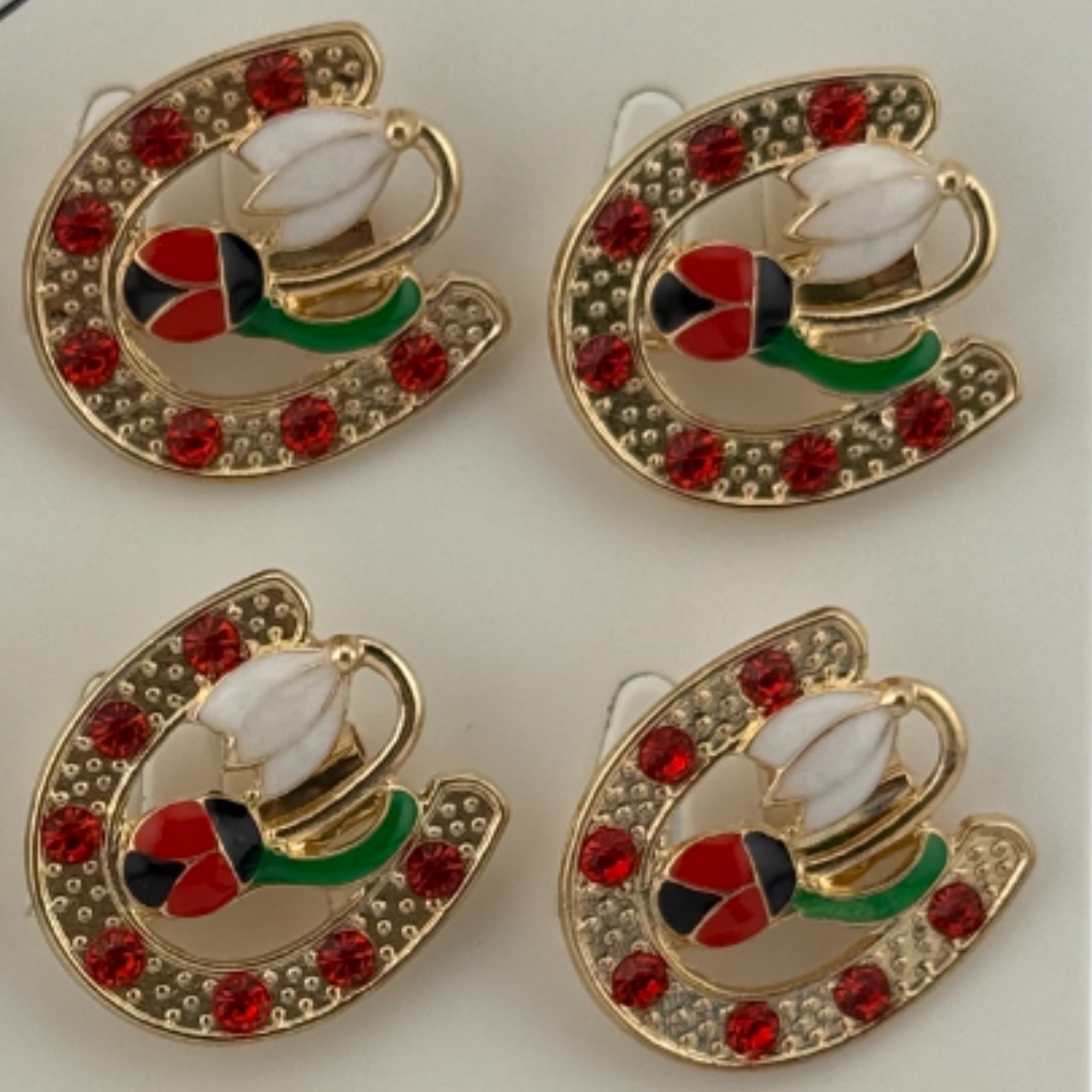 Set 12 Brose Martisor Primavara, Jolie, Model Potcoava cu Pietre, Buburuza si Floare, Multicolor