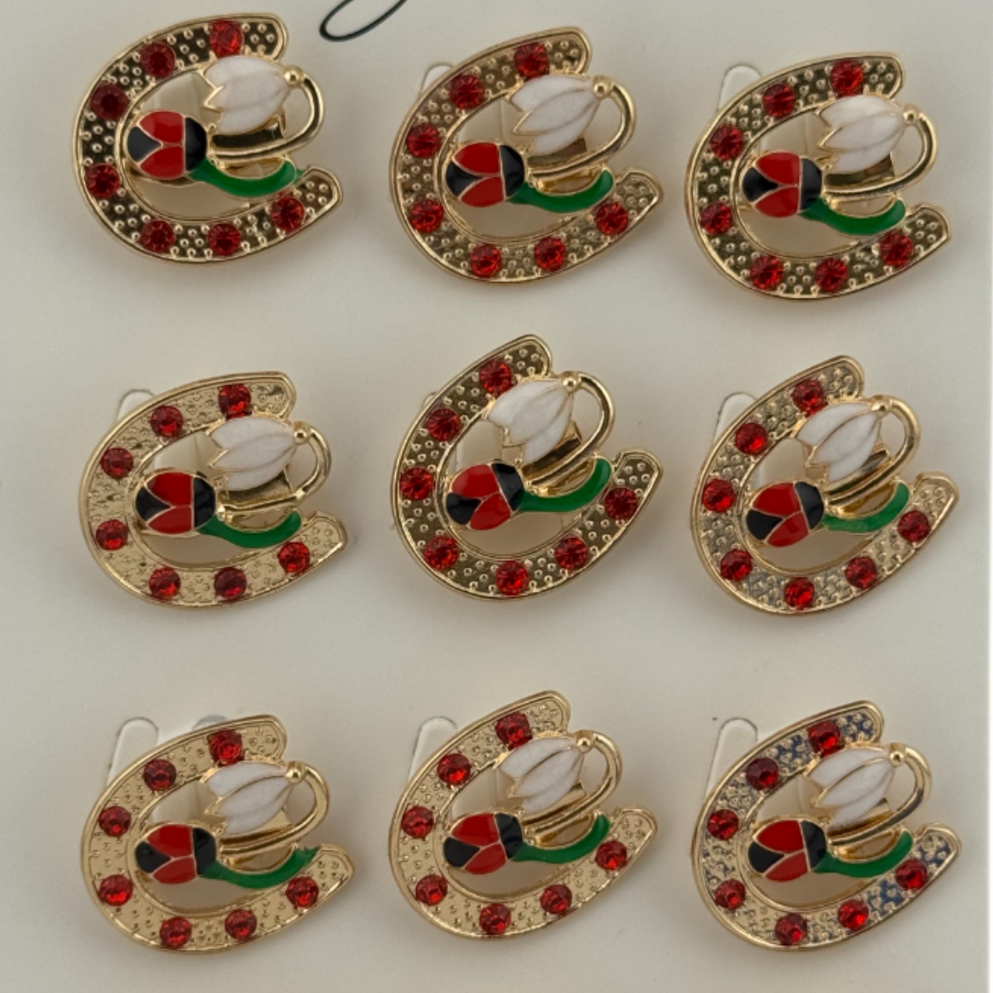 Set 12 Brose Martisor Primavara, Jolie, Model Potcoava cu Pietre, Buburuza si Floare, Multicolor