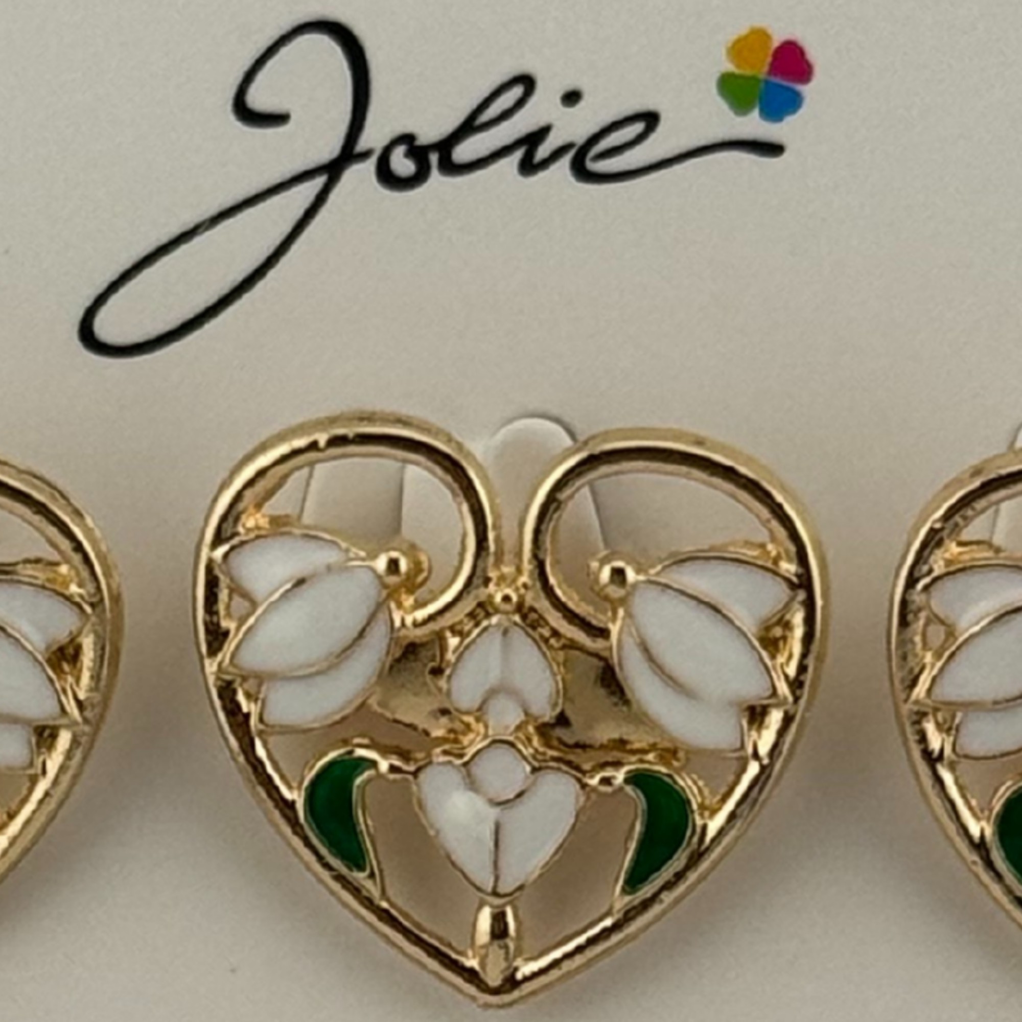 Set 12 Brose Martisor Primavara, Jolie, Model Trei Ghiocei in Inima, Alb