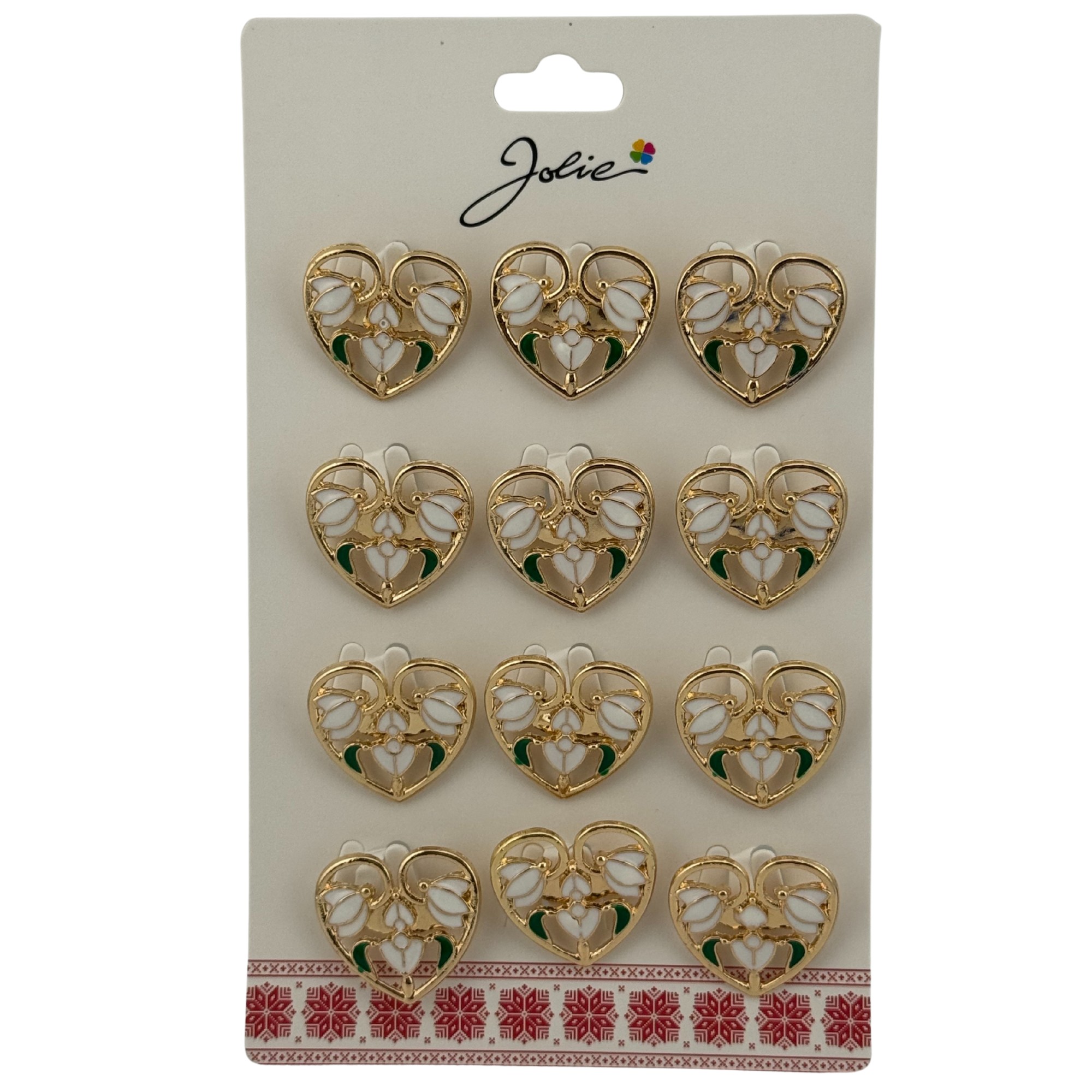 Set 12 Brose Martisor Primavara, Jolie, Model Trei Ghiocei in Inima, Alb