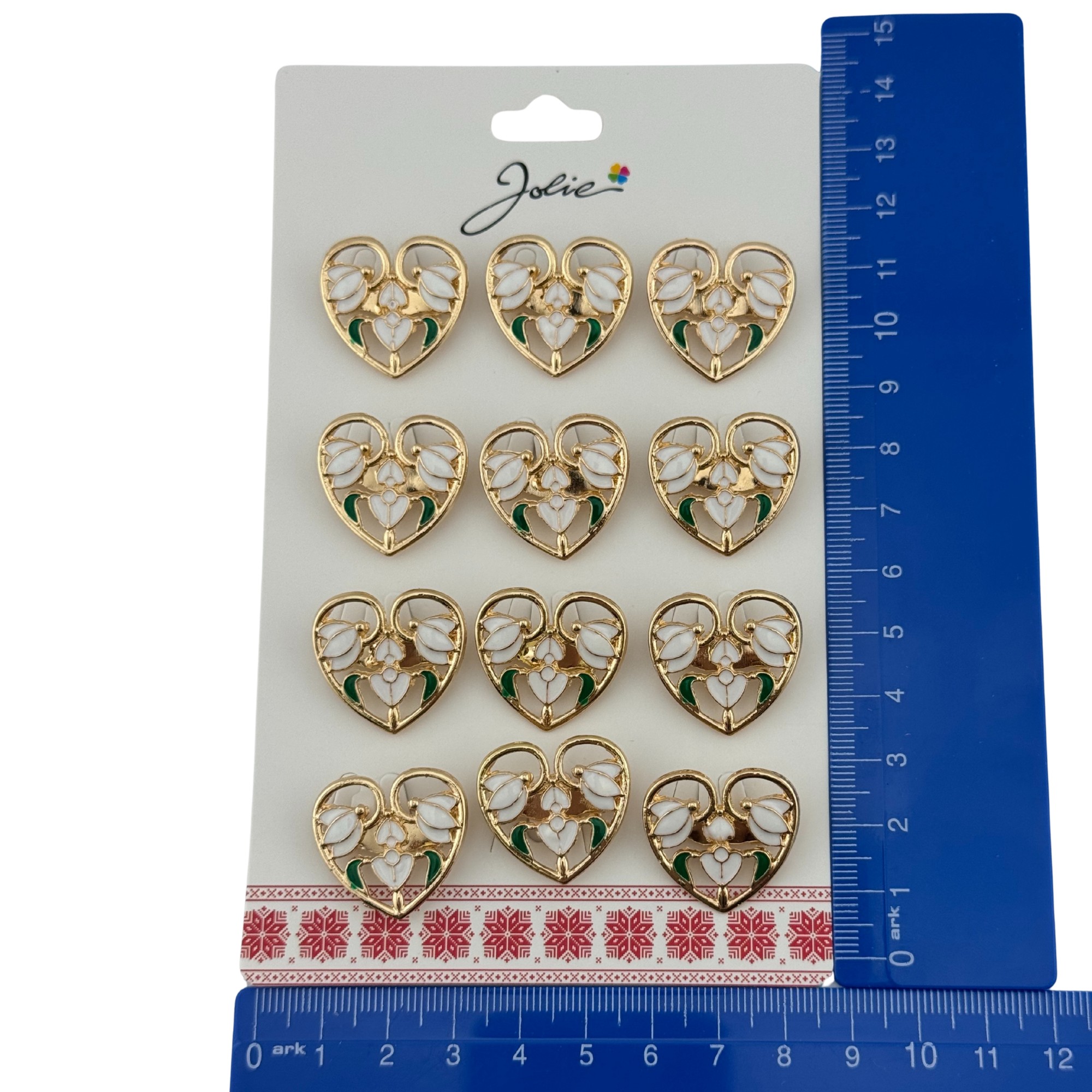 Set 12 Brose Martisor Primavara, Jolie, Model Trei Ghiocei in Inima, Alb