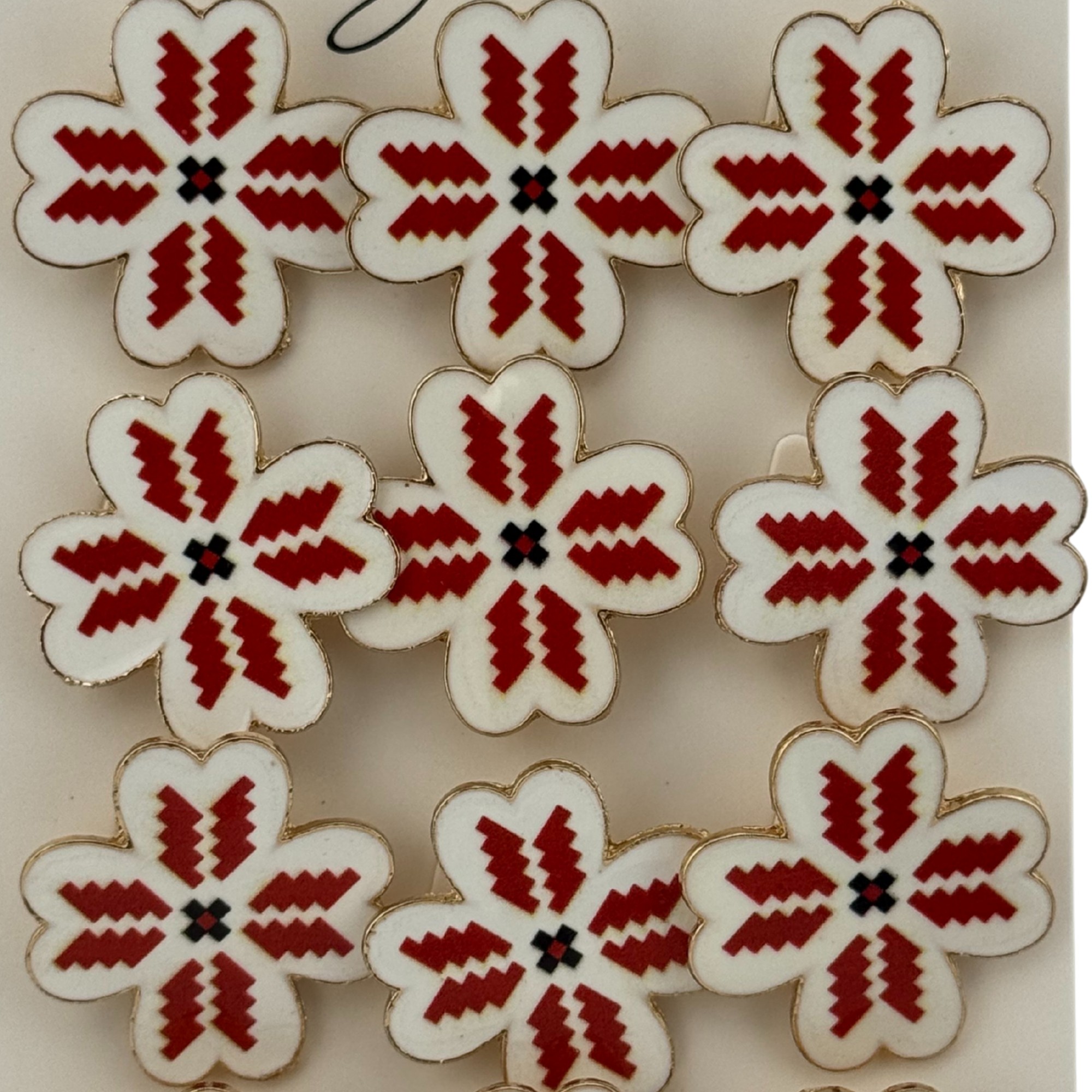 Set 12 Brose Martisor Primavara, Jolie, Model Trifoi cu Motiv Traditional Rosu