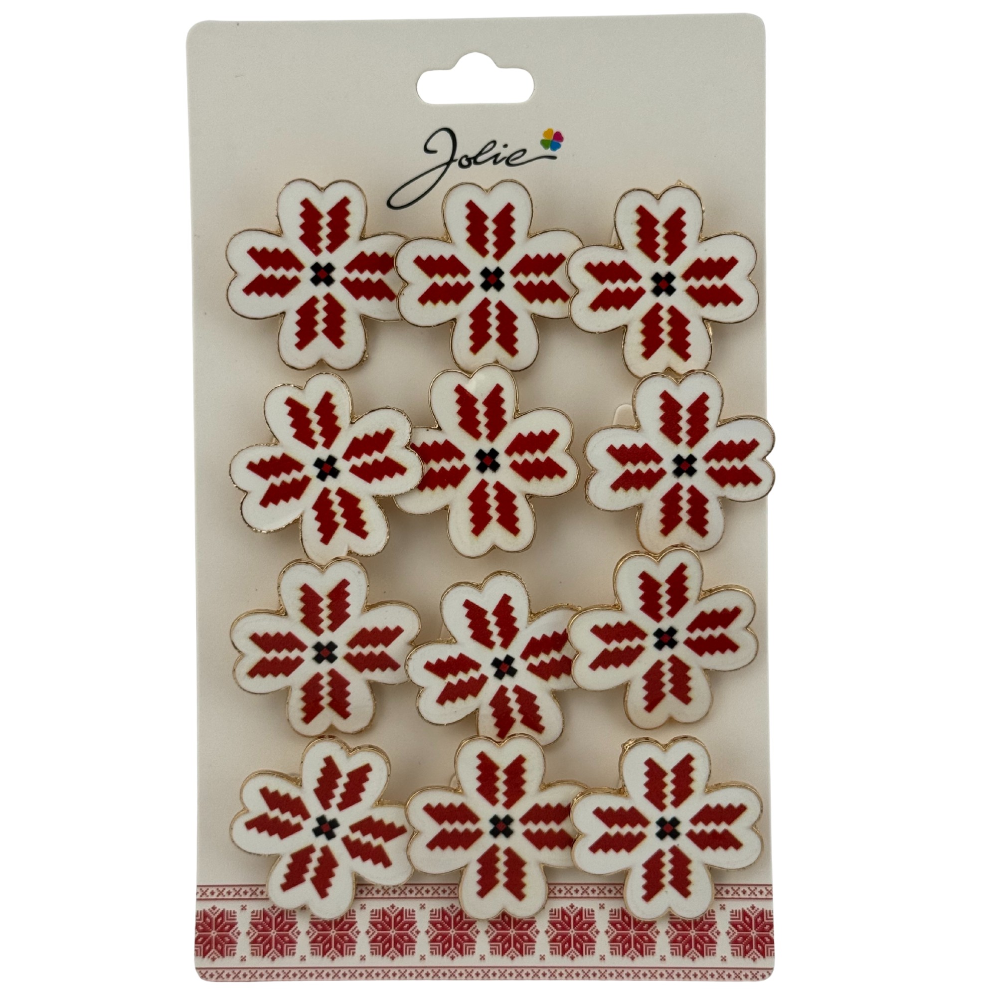 Set 12 Brose Martisor Primavara, Jolie, Model Trifoi cu Motiv Traditional Rosu