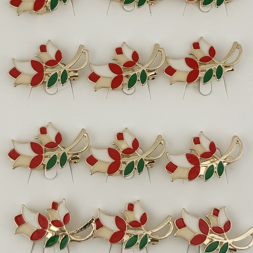 Set 12 Brose Martisor Primavara Lalele cu Motiv Traditional, Jolie, Brose din Metal, Aspect Lacuit, 2,5 x 1,5 cm per Unitate, Rosu