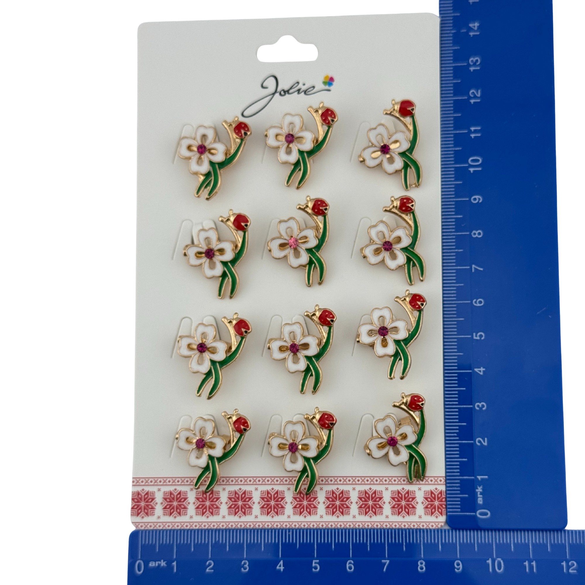 Set 12 Brose Martisor Primavara, Jolie, Model Trifoi cu Buburuza, Verde Alb Rosu