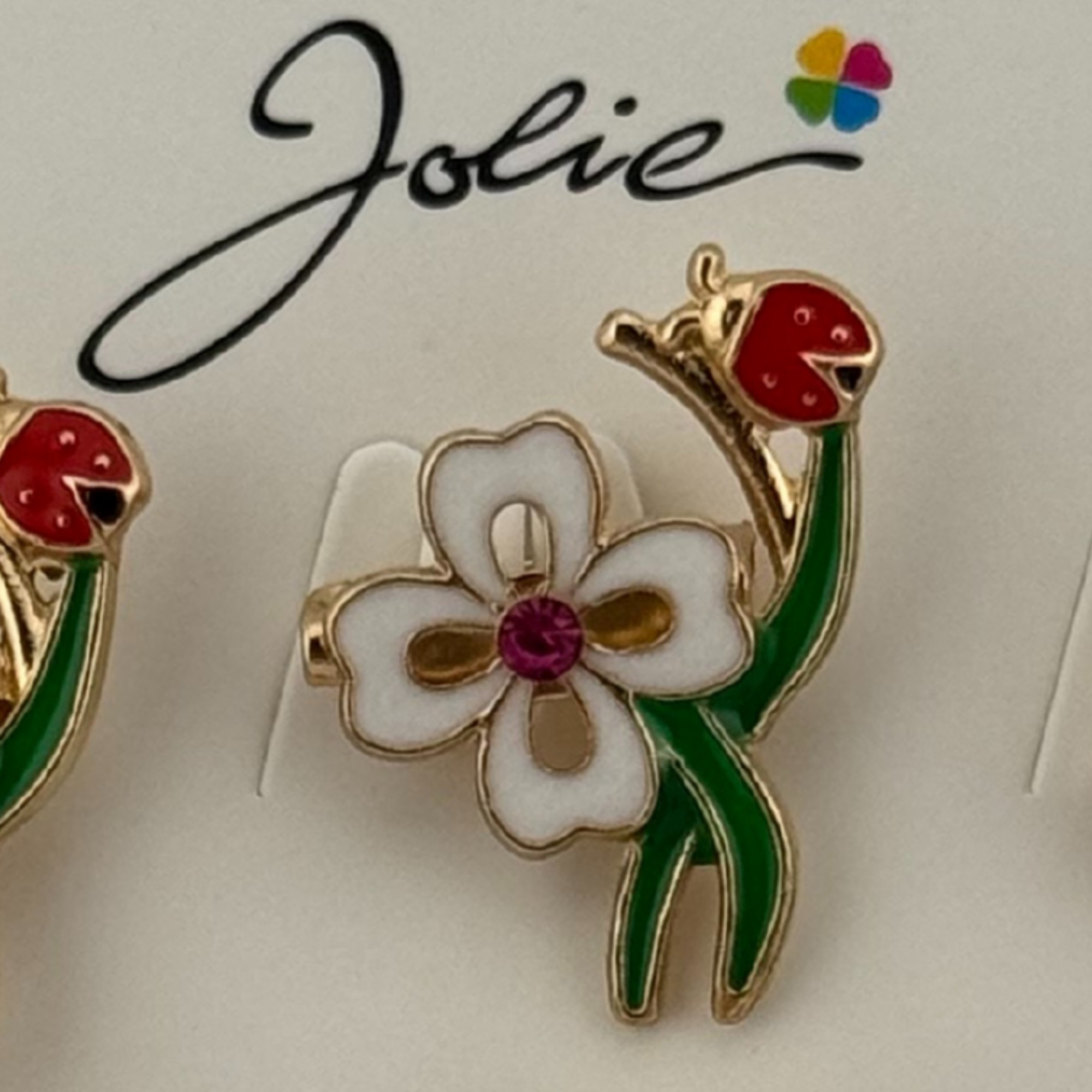 Set 12 Brose Martisor Primavara, Jolie, Model Trifoi cu Buburuza, Verde Alb Rosu