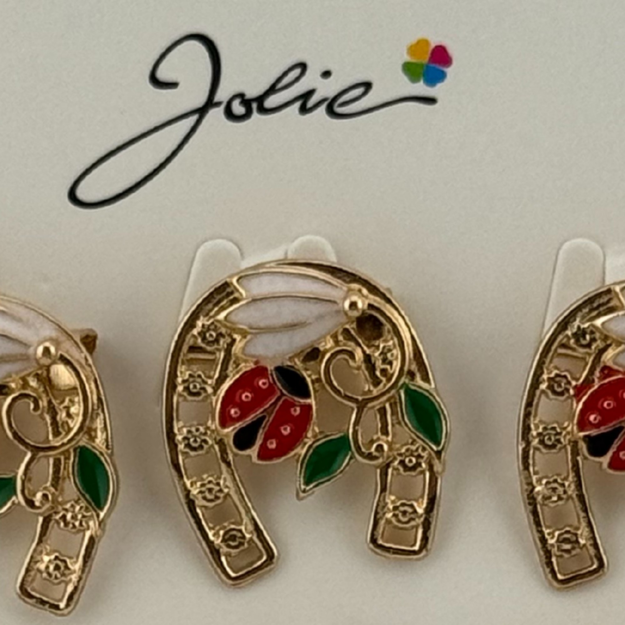 Set 12 Brose Martisor Primavara, Jolie, Model Potcoava cu Buburuza si Ghiocel