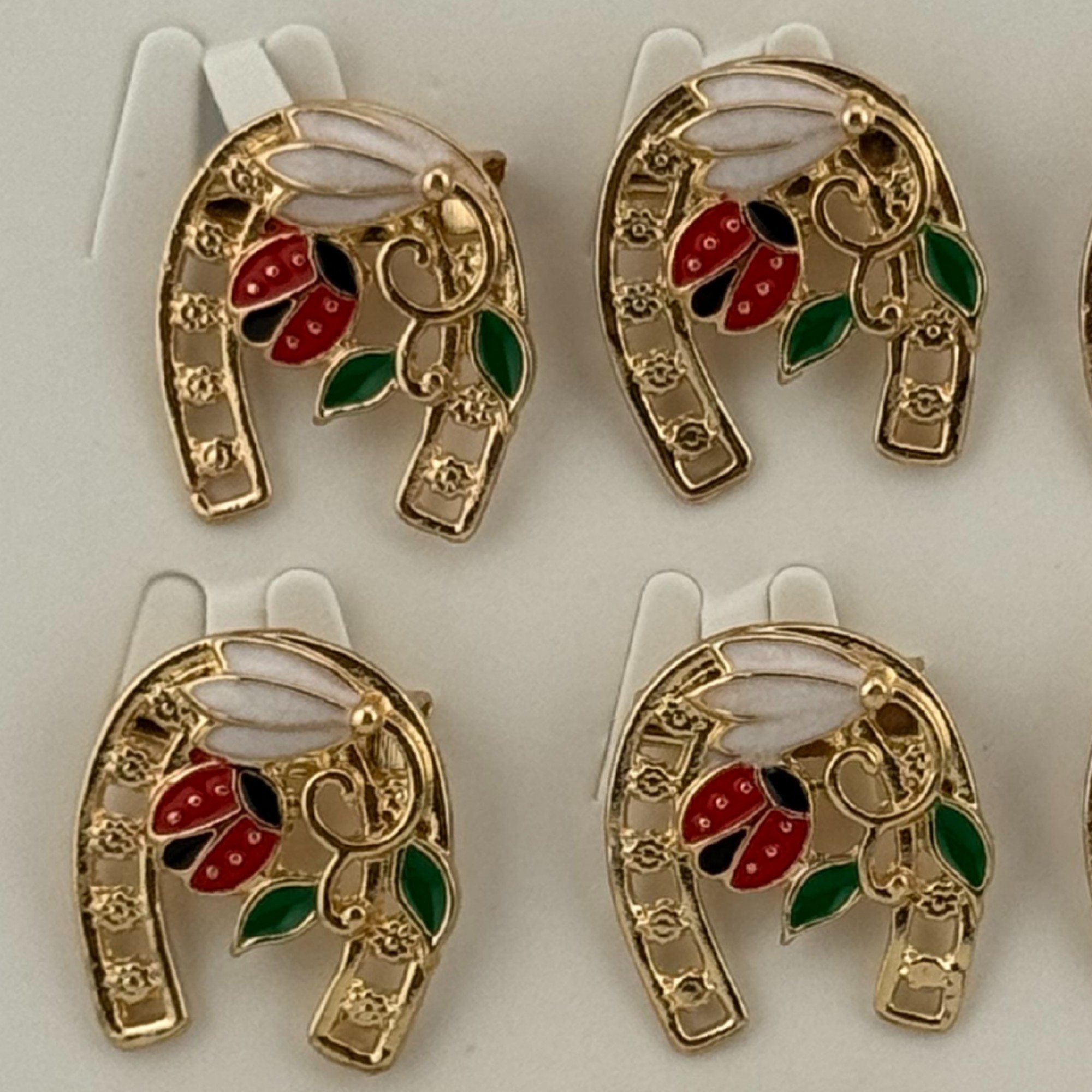 Set 12 Brose Martisor Primavara, Jolie, Model Potcoava cu Buburuza si Ghiocel