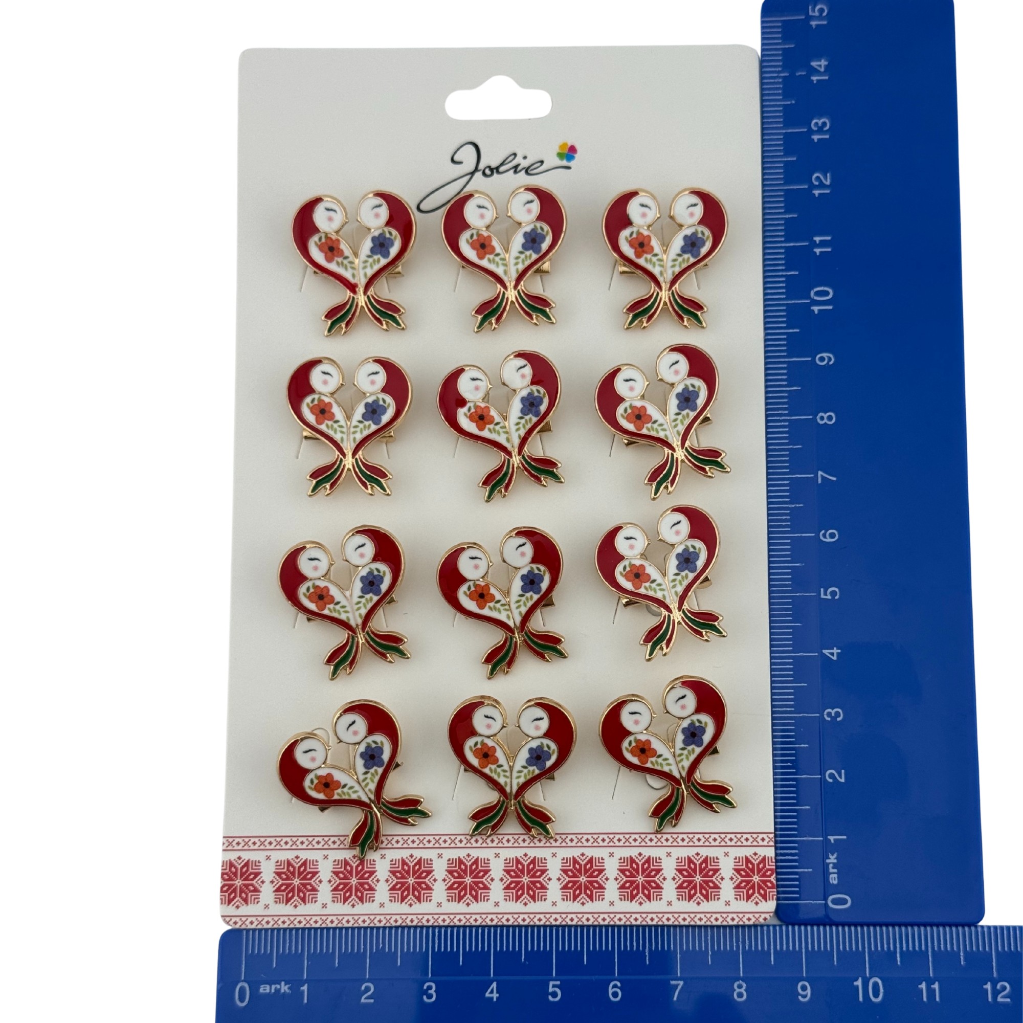 Set 12 Brose Martisor Primavara, Jolie, Model Pasari Rosii in Inima