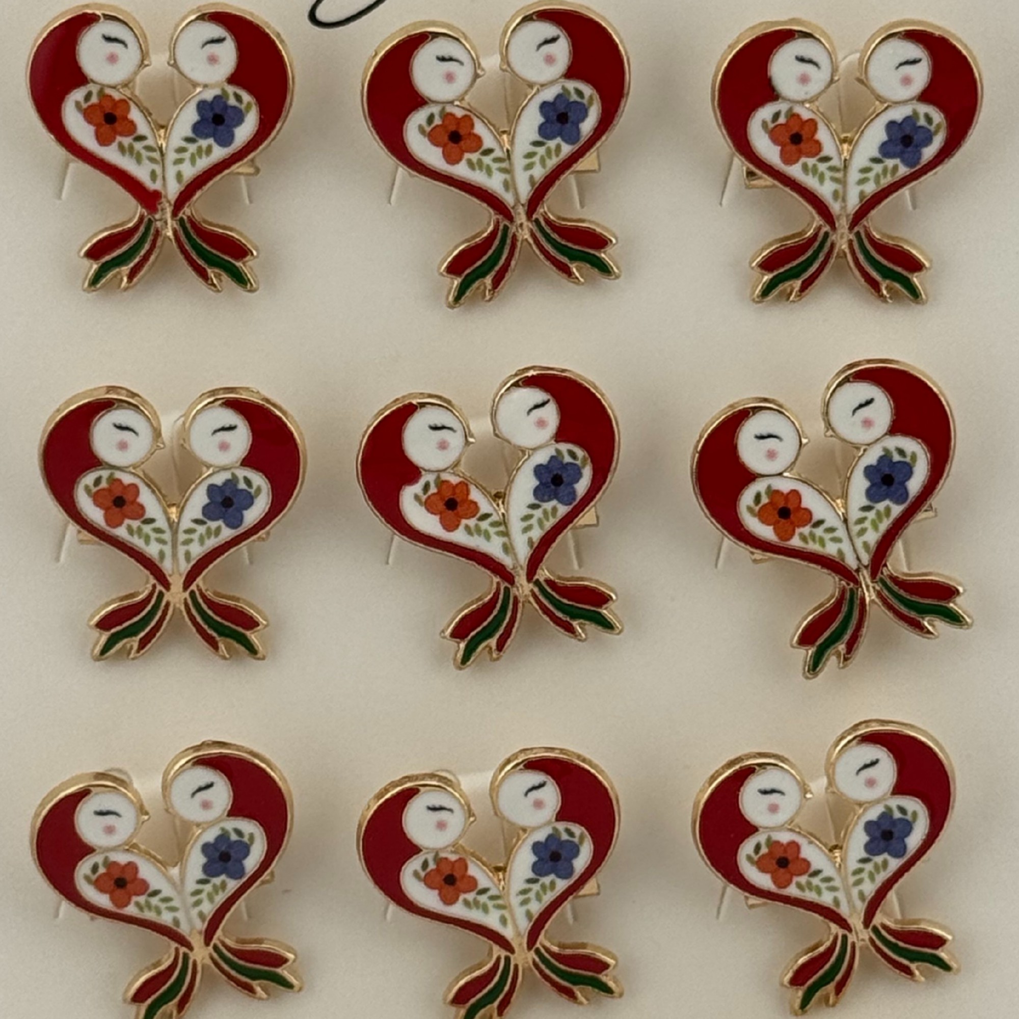 Set 12 Brose Martisor Primavara, Jolie, Model Pasari Rosii in Inima
