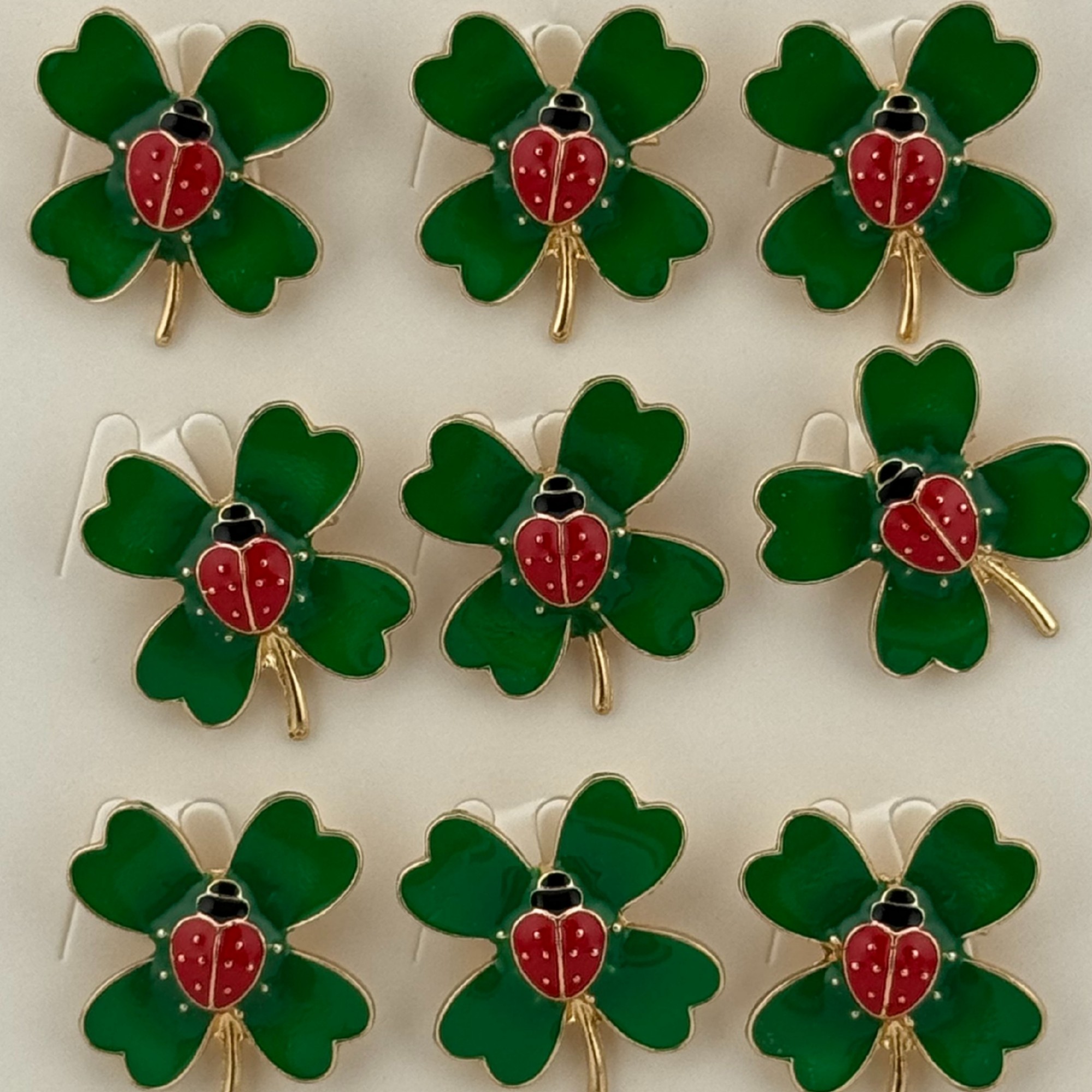 Set 12 Brose Martisor Primavara, Jolie, Model Buburza pe Trifoi, Verde