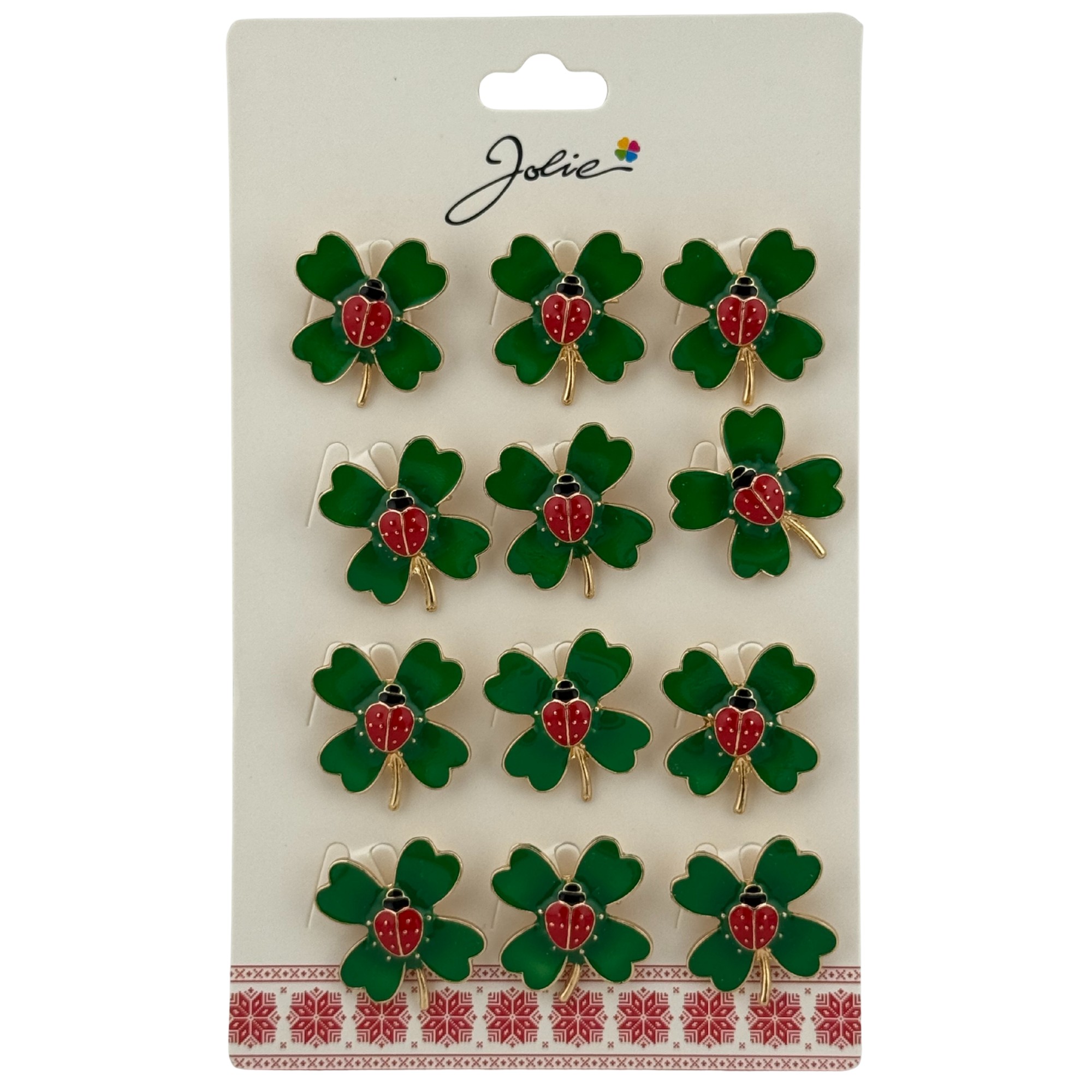 Set 12 Brose Martisor Primavara, Jolie, Model Buburza pe Trifoi, Verde