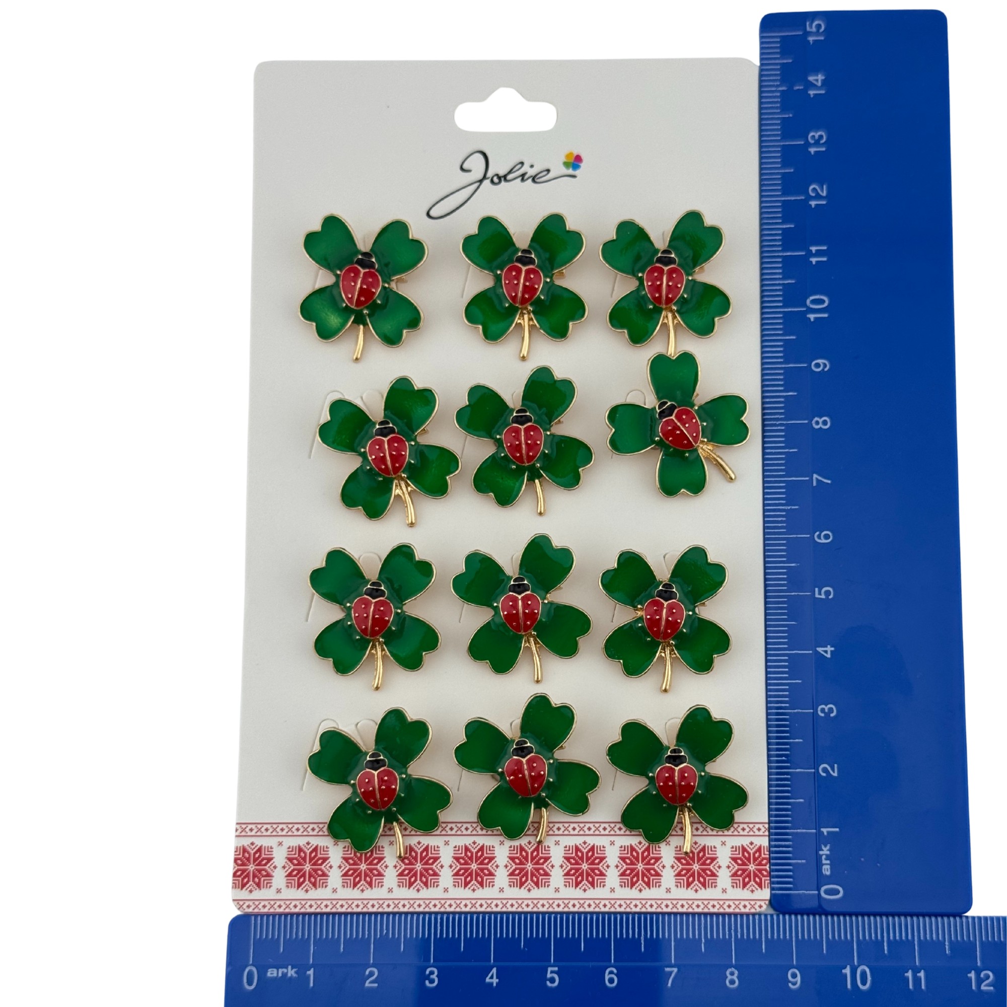 Set 12 Brose Martisor Primavara, Jolie, Model Buburza pe Trifoi, Verde