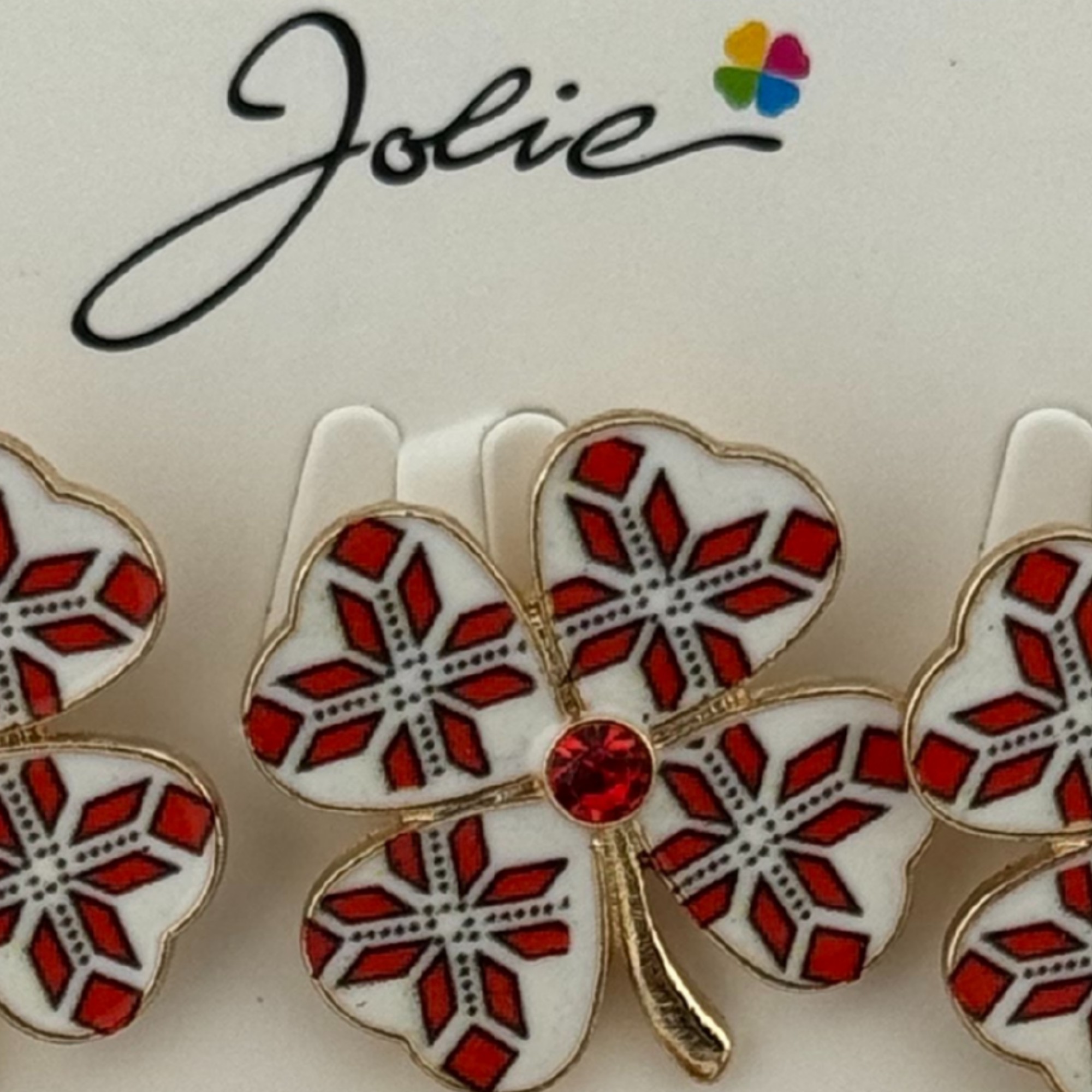 Set 12 Brose Martisor Primavara, Jolie, Model Trifoi Traditional cu Piatra Rosie