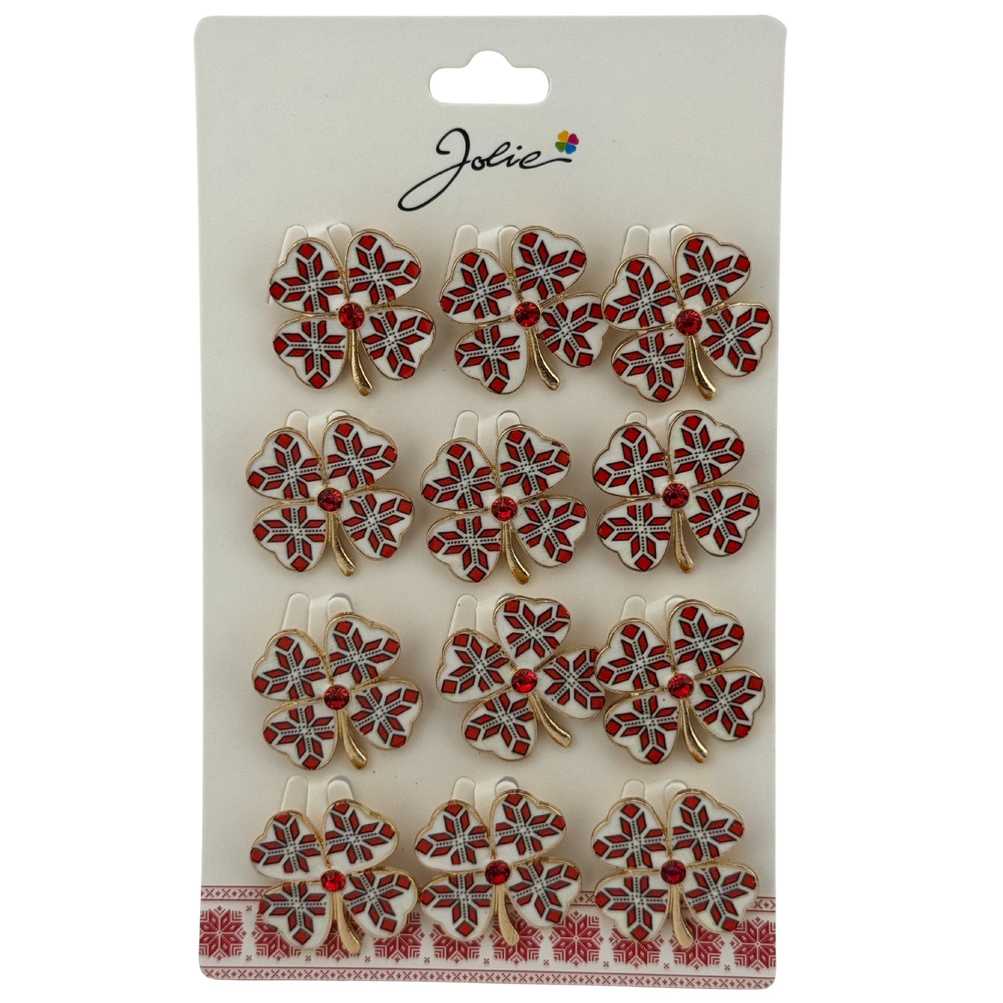 Set 12 Brose Martisor Primavara, Jolie, Model Trifoi Traditional cu Piatra Rosie