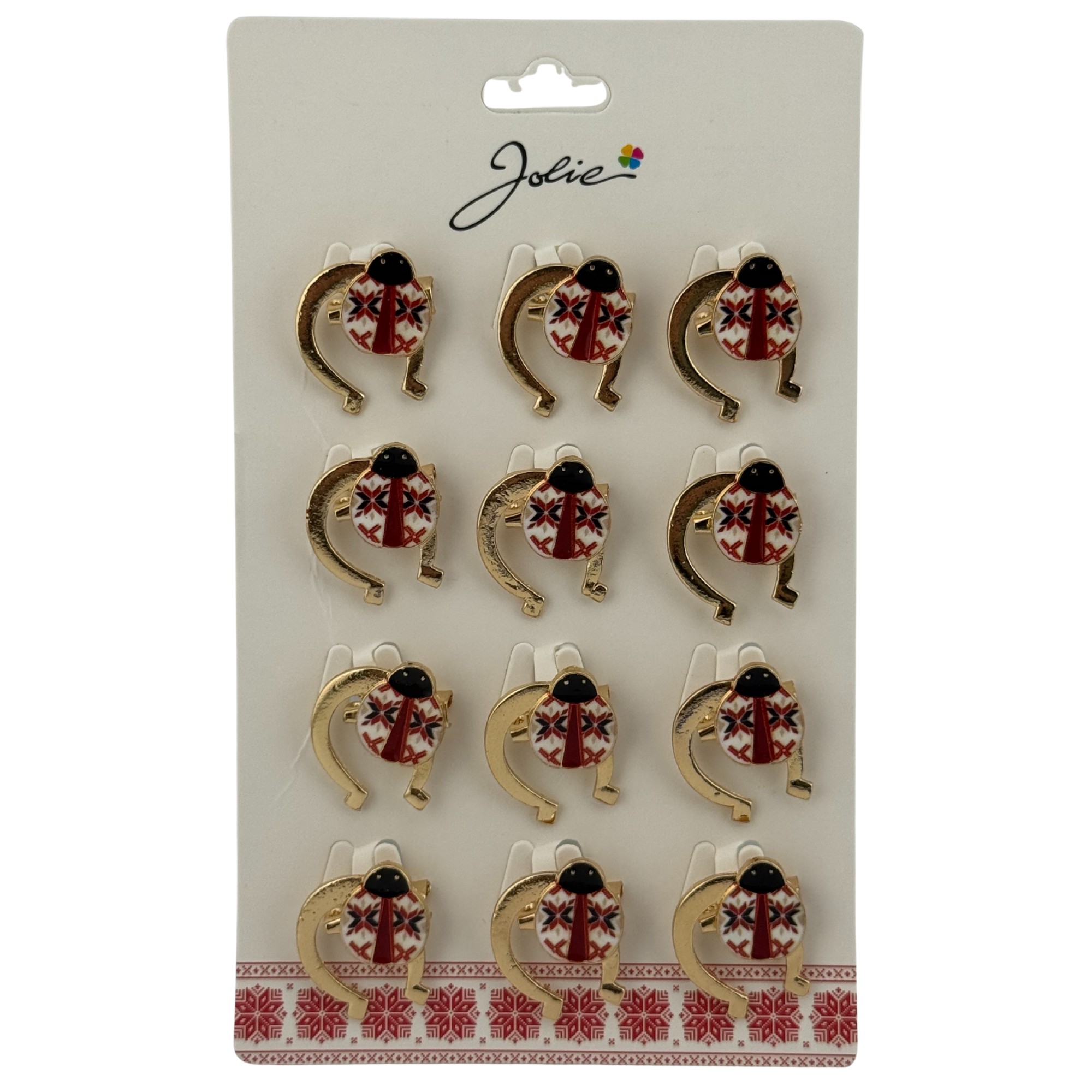 Set 12 Brose Martisor Primavara, Jolie, Model Buburuza cu Motiv Traditional in Potcoava