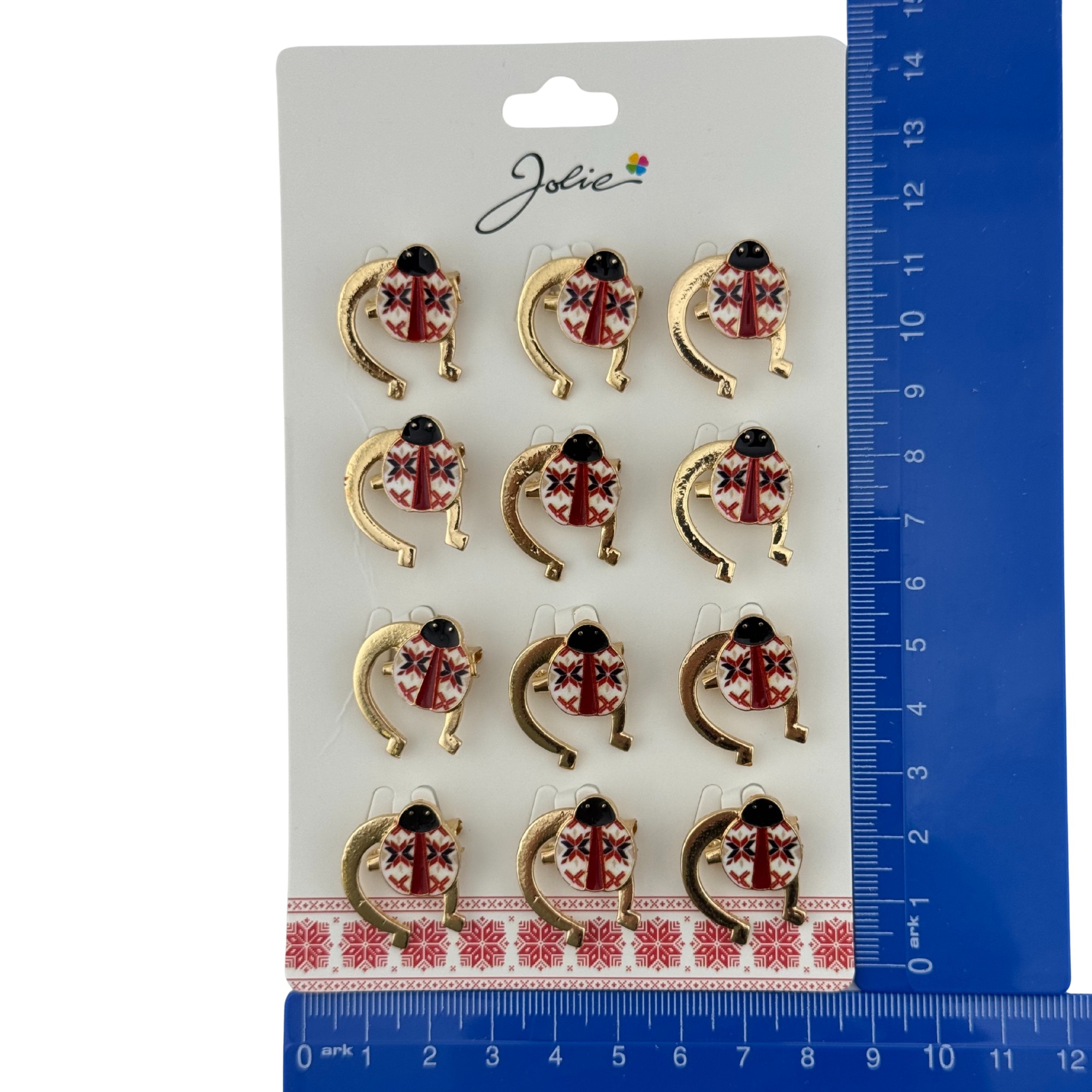 Set 12 Brose Martisor Primavara, Jolie, Model Buburuza cu Motiv Traditional in Potcoava