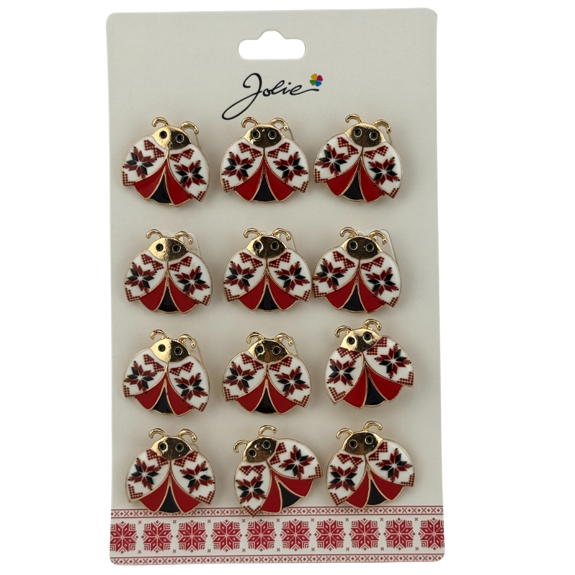 Set 12 Brose Martisor Primavara, Jolie, Model Buburuza cu Motiv Traditional