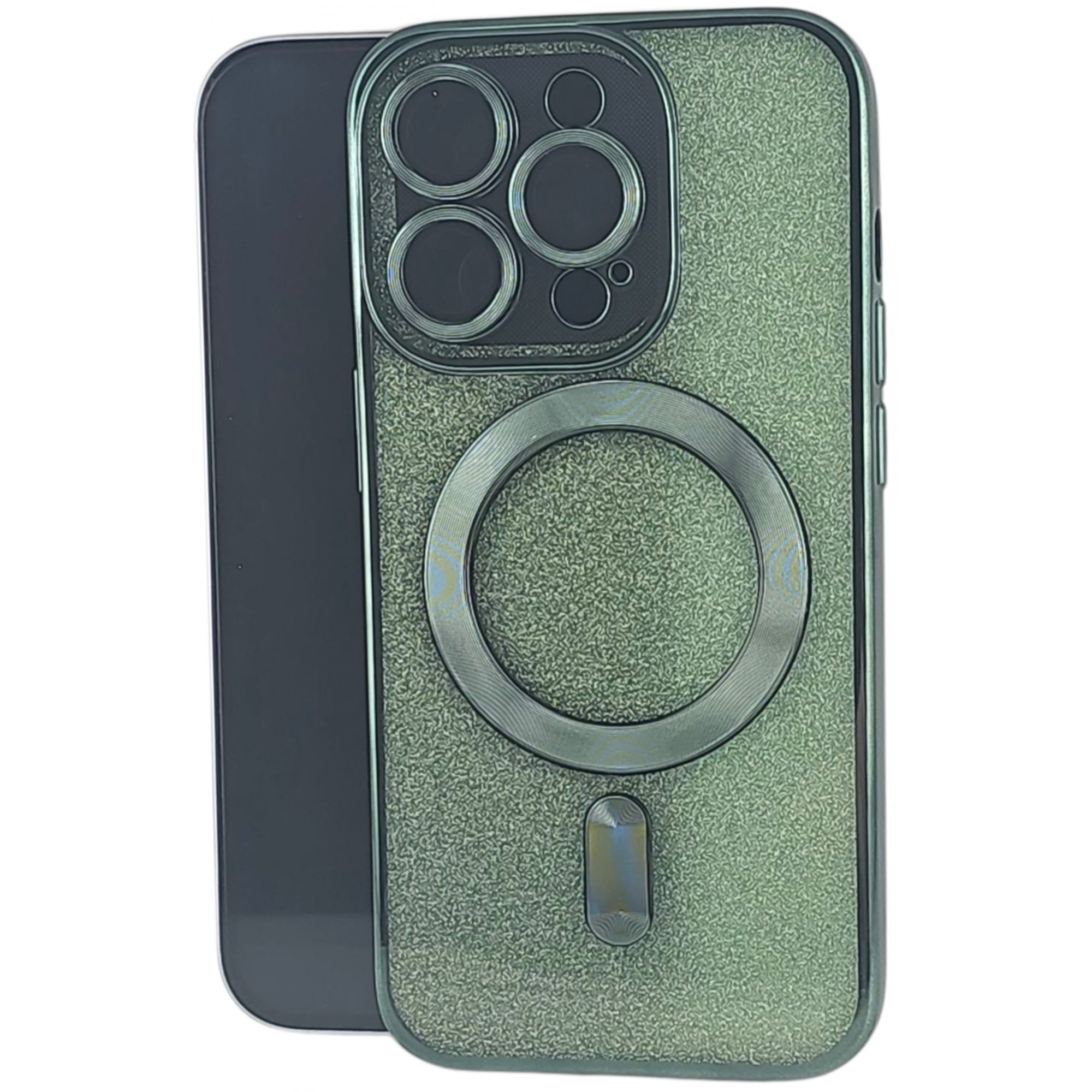 Husa de Protectie 2 in 1, Flippy, pentru Apple iPhone 15 Pro Max, Compatibila MagSafe, Magnetica, cu Protectie Lentila, din TPU, Verde