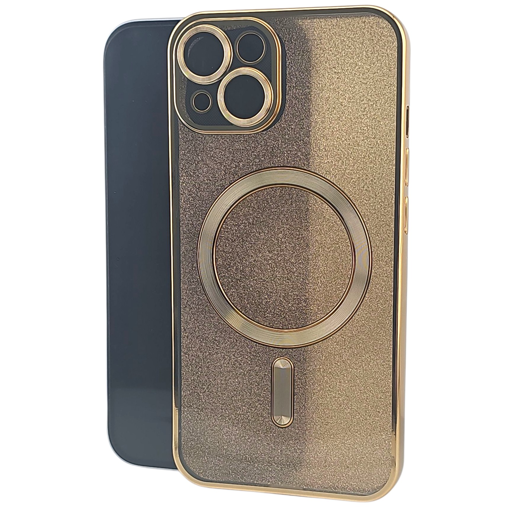 Husa de Protectie 2 in 1, Flippy, pentru Apple iPhone 15 Plus, Compatibila MagSafe, Magnetica, cu Protectie Lentila, din TPU, Auriu