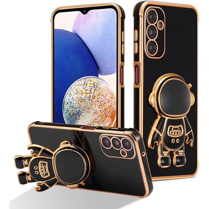 Husa Telefon 2in1, Flippy, Compatibila Samsung Galaxy S24 Plus, Carcasa TPU cu Suport Inclus Tip Astronaut, Protectie Camere, Negru