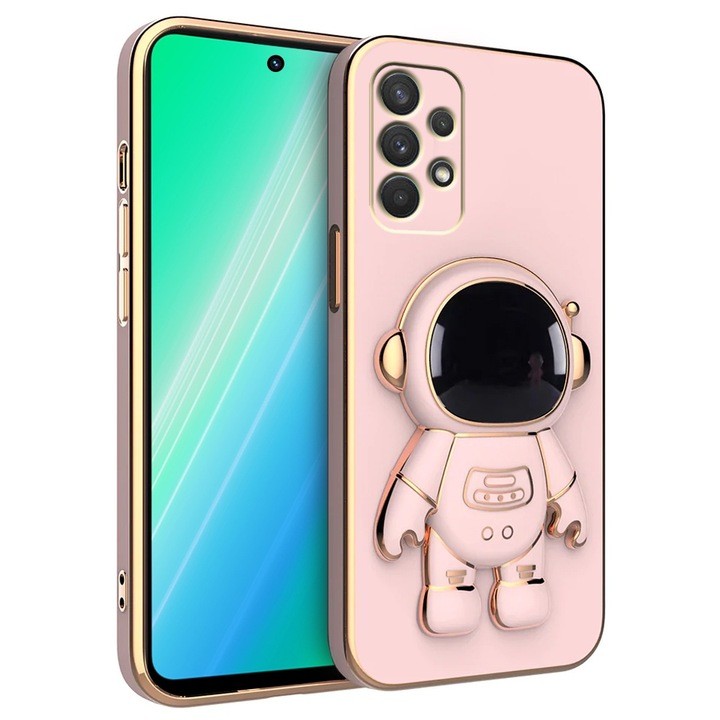 Husa Telefon 2in1, Flippy, Compatibila Samsung Galaxy S24 Plus, Carcasa TPU cu Suport Inclus Tip Astronaut, Protectie Camere, Roz