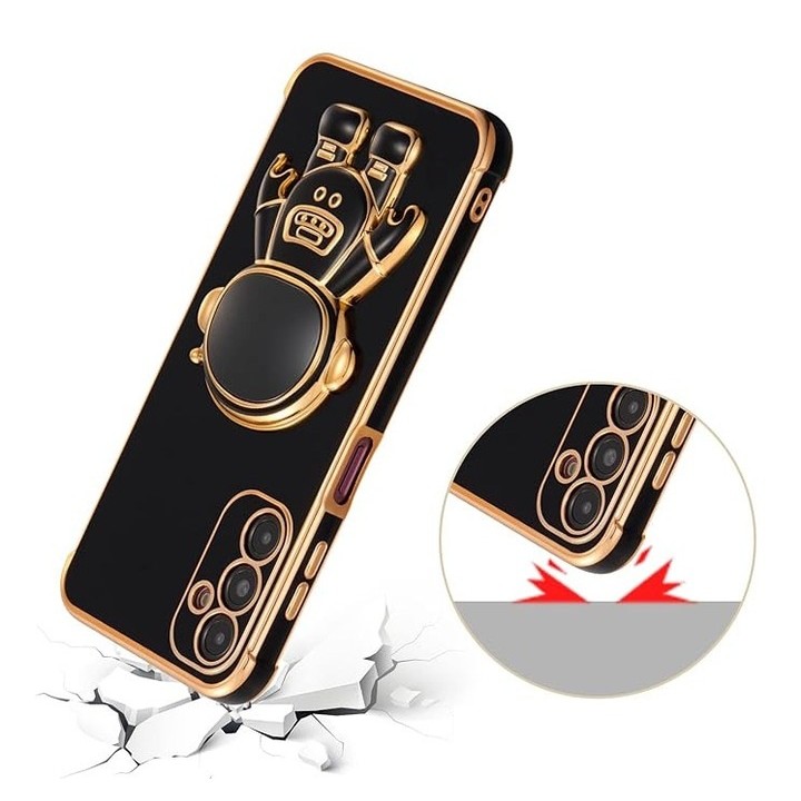 Husa Telefon 2in1, Flippy, Compatibila Samsung Galaxy S23, Carcasa TPU cu Suport Inclus Tip Astronaut, Protectie Camere, Negru