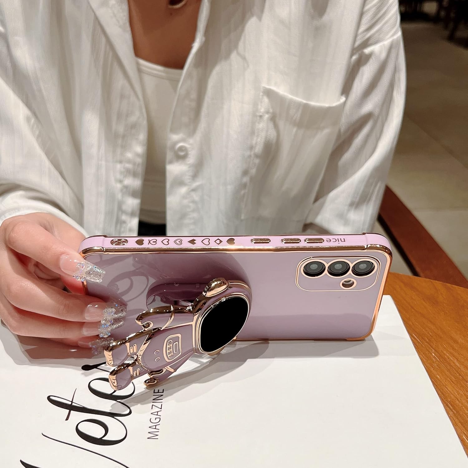 Husa Telefon 2in1, Flippy, Compatibila Samsung Galaxy S23 Plus, Carcasa TPU cu Suport Inclus Tip Astronaut, Protectie Camere, Roz