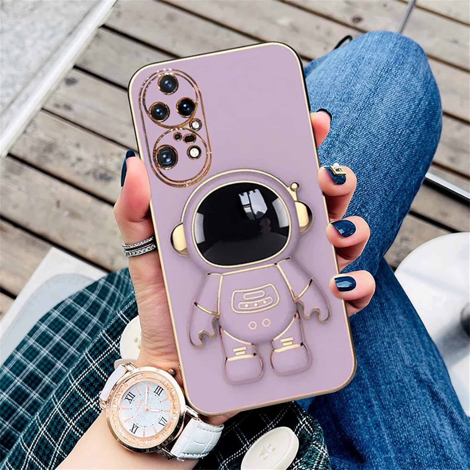 Husa Telefon 2in1, Flippy, Compatibila Huawei Mate 50 Pro, Carcasa TPU cu Suport Inclus Tip Astronaut, Protectie Camere, Mov