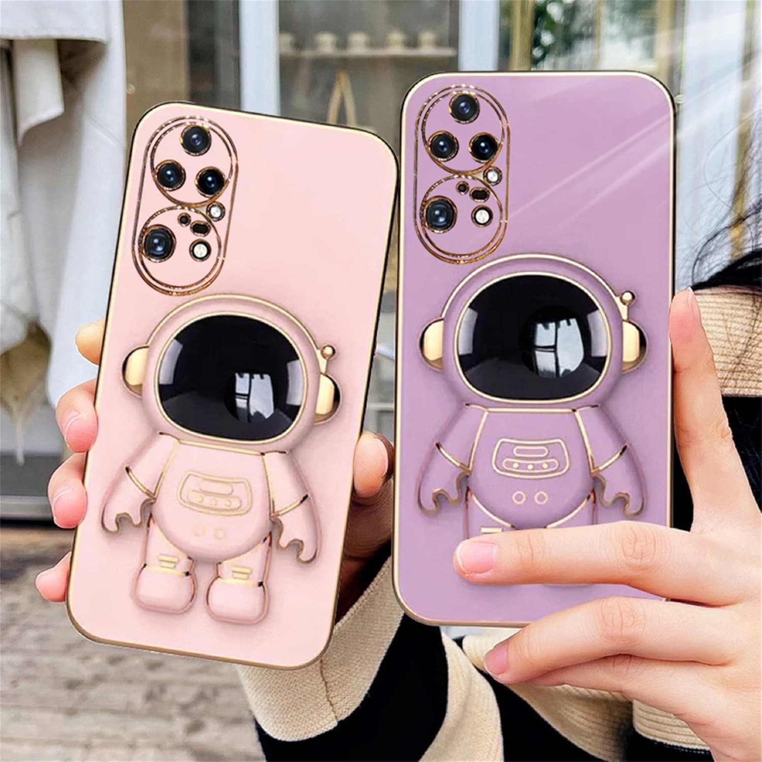 Husa Telefon 2in1, Flippy, Compatibila Huawei Mate 50 Pro, Carcasa TPU cu Suport Inclus Tip Astronaut, Protectie Camere, Mov