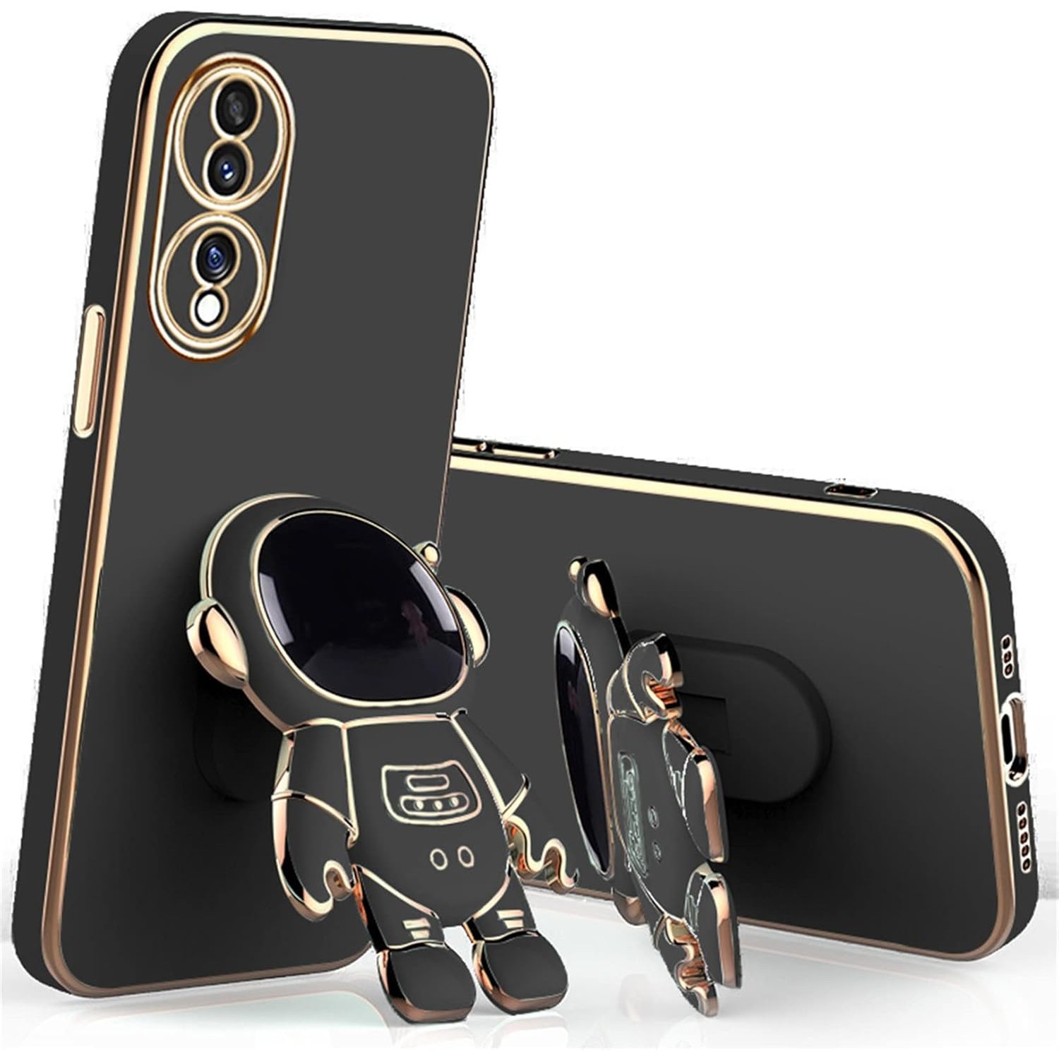 Husa Telefon 2in1, Flippy, Compatibila Huawei Mate 60 Pro, Carcasa TPU cu Suport Inclus Tip Astronaut, Protectie Camere, Negru