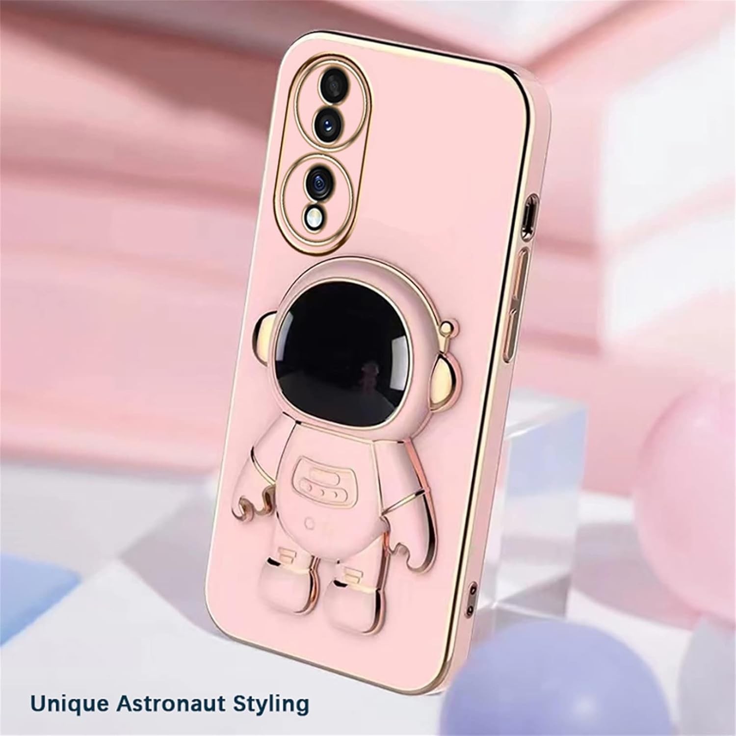 Husa Telefon 2in1, Flippy, Compatibila Huawei P50 Pro, Carcasa TPU cu Suport Inclus Tip Astronaut, Protectie Camere, Roz