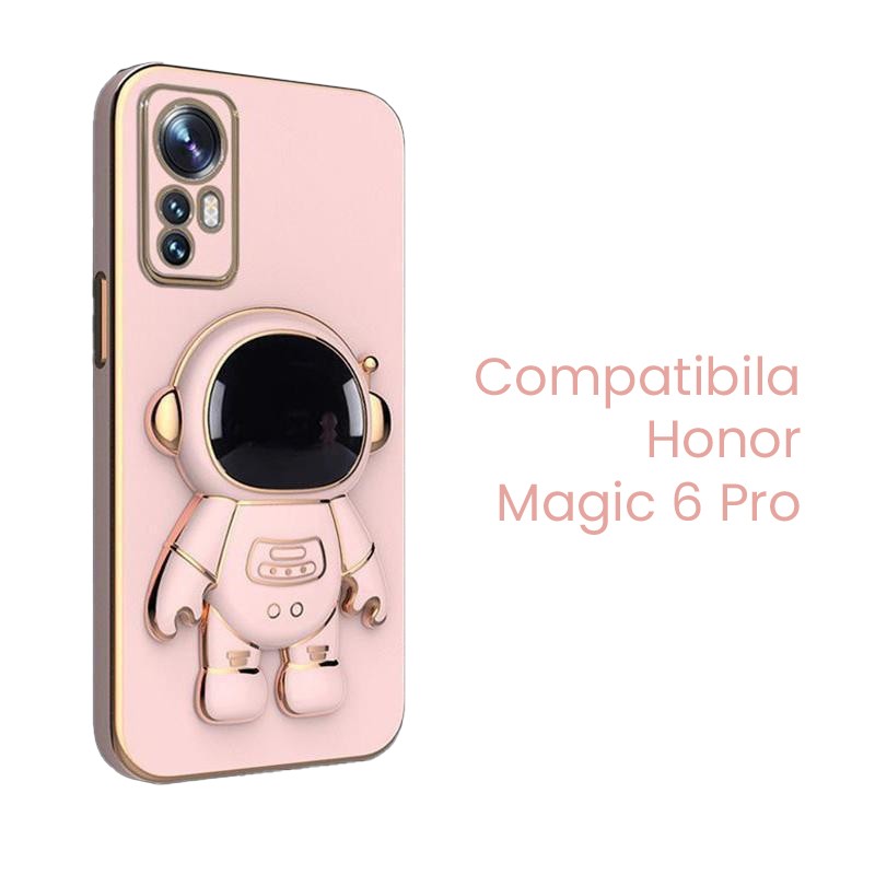 Husa de Protectie 2 in 1, Flippy, Husa de Protectie pentru Honor Magic 6 Pro, Model Astronaut cu Suport, din TPU ,Roz