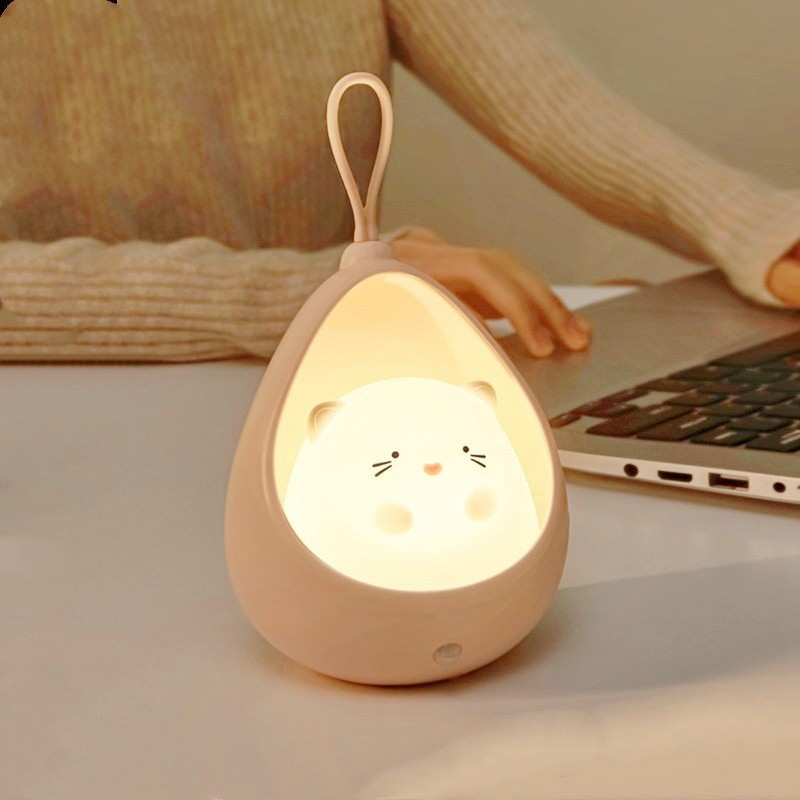 Lampa de Veghe, Flippy, Portabila, cu 2 Moduri de Functionare, Silicon Non-Toxic, Reincarcabila USB, Senzor Miscare, Model Pisica, Alb