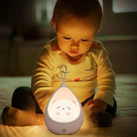 Lampa de Veghe, Flippy, Portabila, cu 2 Moduri de Functionare, Silicon Non-Toxic, Reincarcabila USB, Senzor Miscare, Model Pisica, Alb