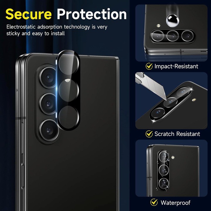 Folie Sticla pentru Camera, Flippy, Pentru Samsung Galaxy Z Fold 5, 3D, Transparent