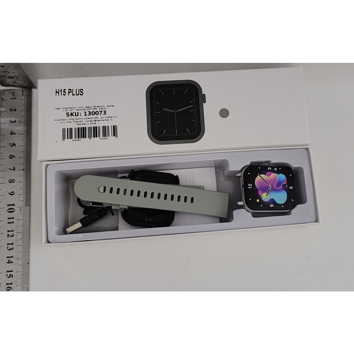 Ceas Smartwatch, Flippy, Editia H15, Apeluri Bluetooth, Afisaj 1.81 inch, Rezolutie 240 x 284, Puls, Siri, Baterie 180 mAh, Argintiu