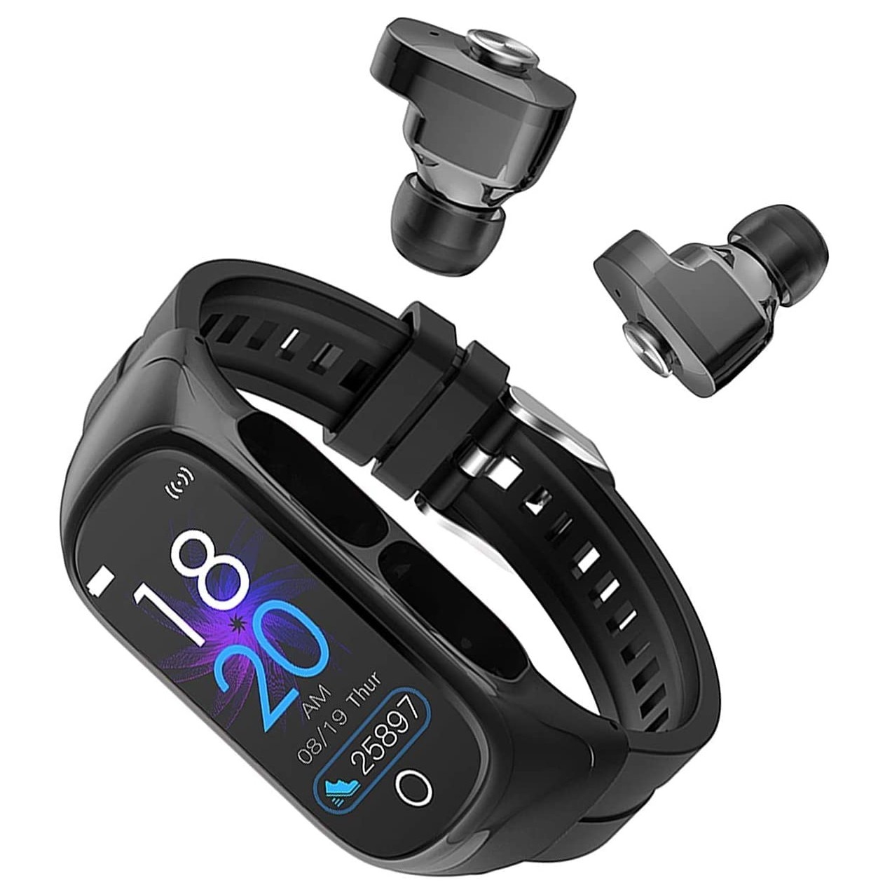 Ceas Smartwatch 2 in 1, cu Casti Bluetooth, N8 TWS, Plug in Lateral, Afisaj 1.47 inch, Rezolutie 172*320, Negru