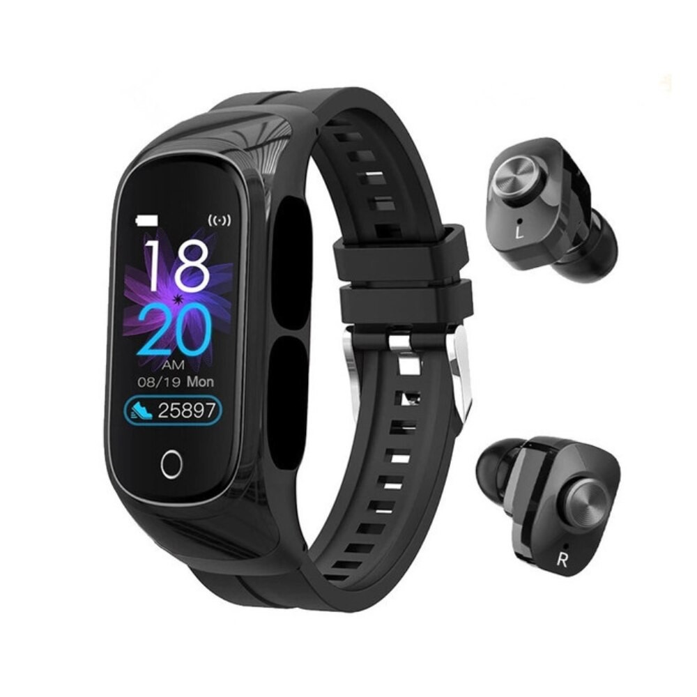 Ceas Smartwatch 2 in 1, cu Casti Bluetooth, N8 TWS, Plug in Lateral, Afisaj 1.47 inch, Rezolutie 172*320, Negru