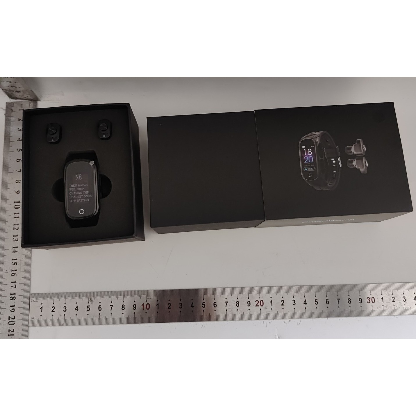 Ceas Smartwatch 2 in 1, cu Casti Bluetooth, N8 TWS, Plug in Lateral, Afisaj 1.47 inch, Rezolutie 172*320, Negru