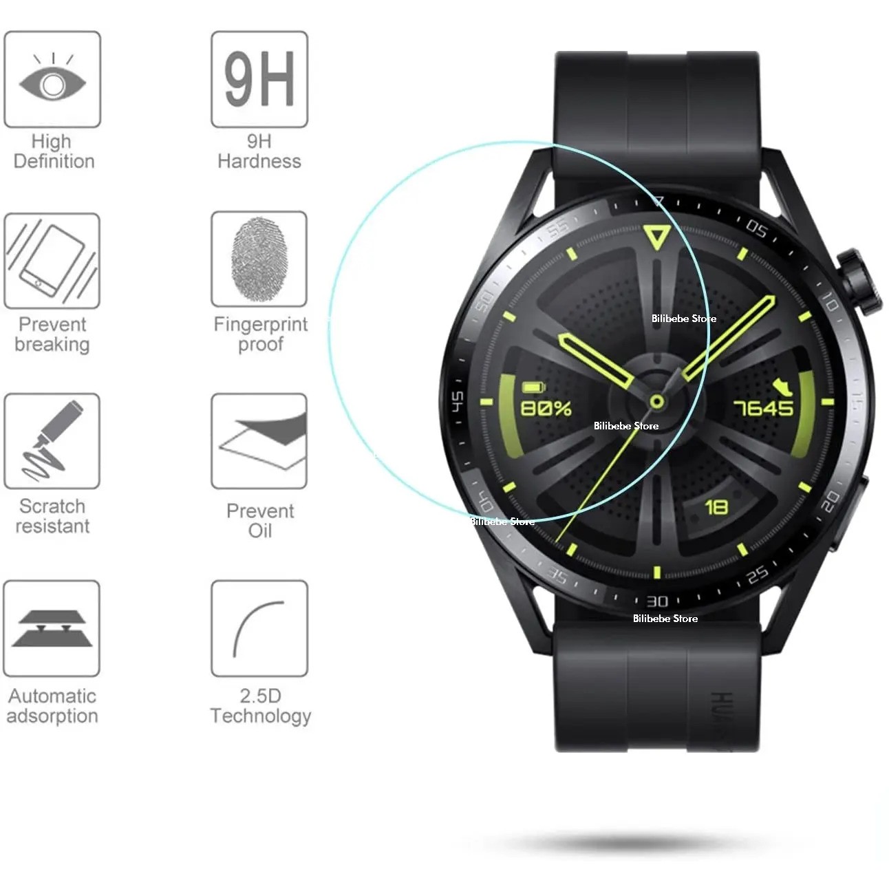 Folie de protectie, Flippy, Pentru Huawei Watch GT4 41MM, Sticla Securizata 2.5 D , Transparent