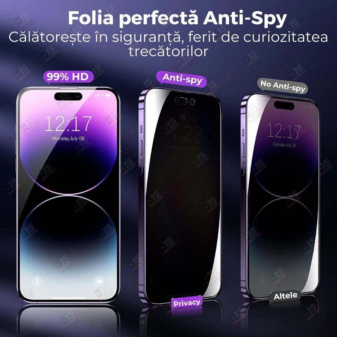 Folie Sticla Securizata, Flippy, Pentru Apple iPhone 16 Pro, Privacy Classic, 2.5D, Confidentialitate 30°, Negru Transparent
