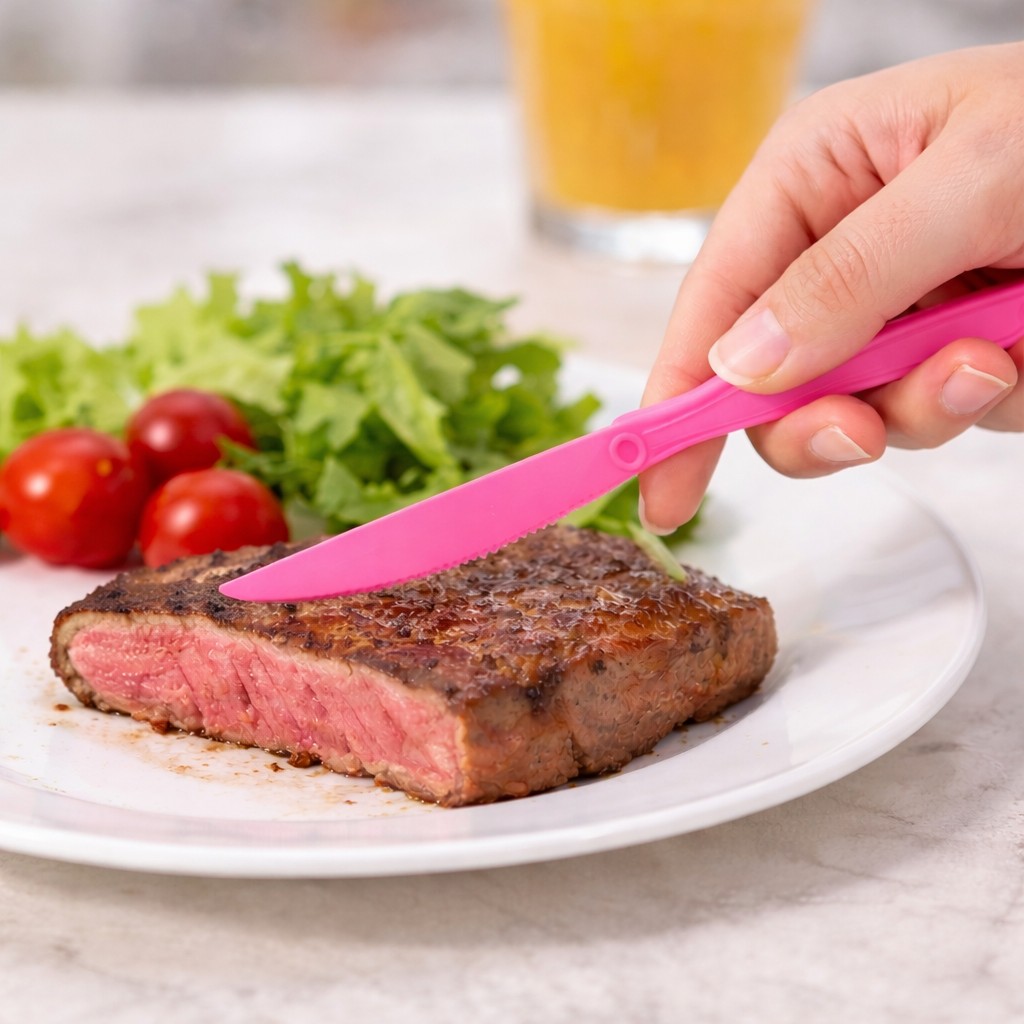 Set Cutite de Unica Folosinta, Flippy, 10 Bucati, Plastic Rezistent, 17 x 1.6 cm, Culoare Roz