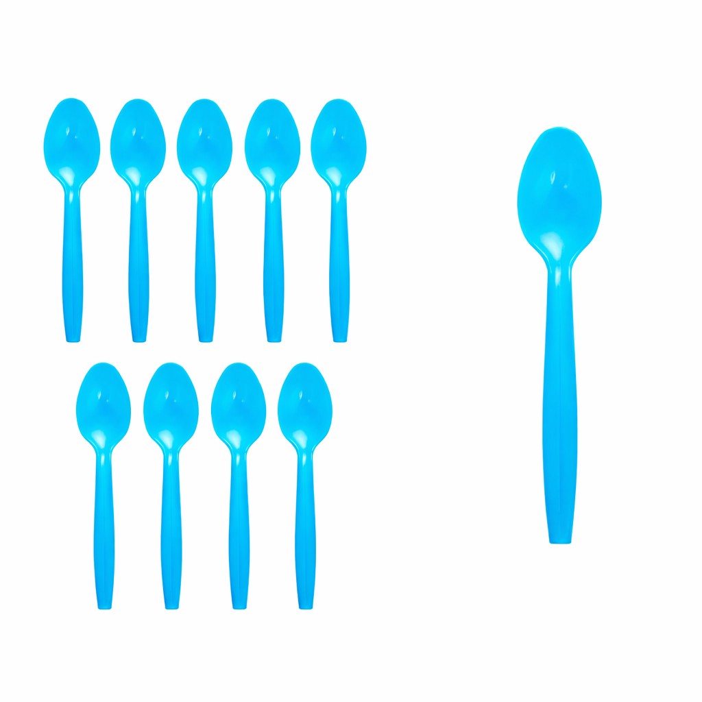 Set 10 Linguri de Unica Folosinta Flippy, Plastic, Albastru, 15x3.3 cm