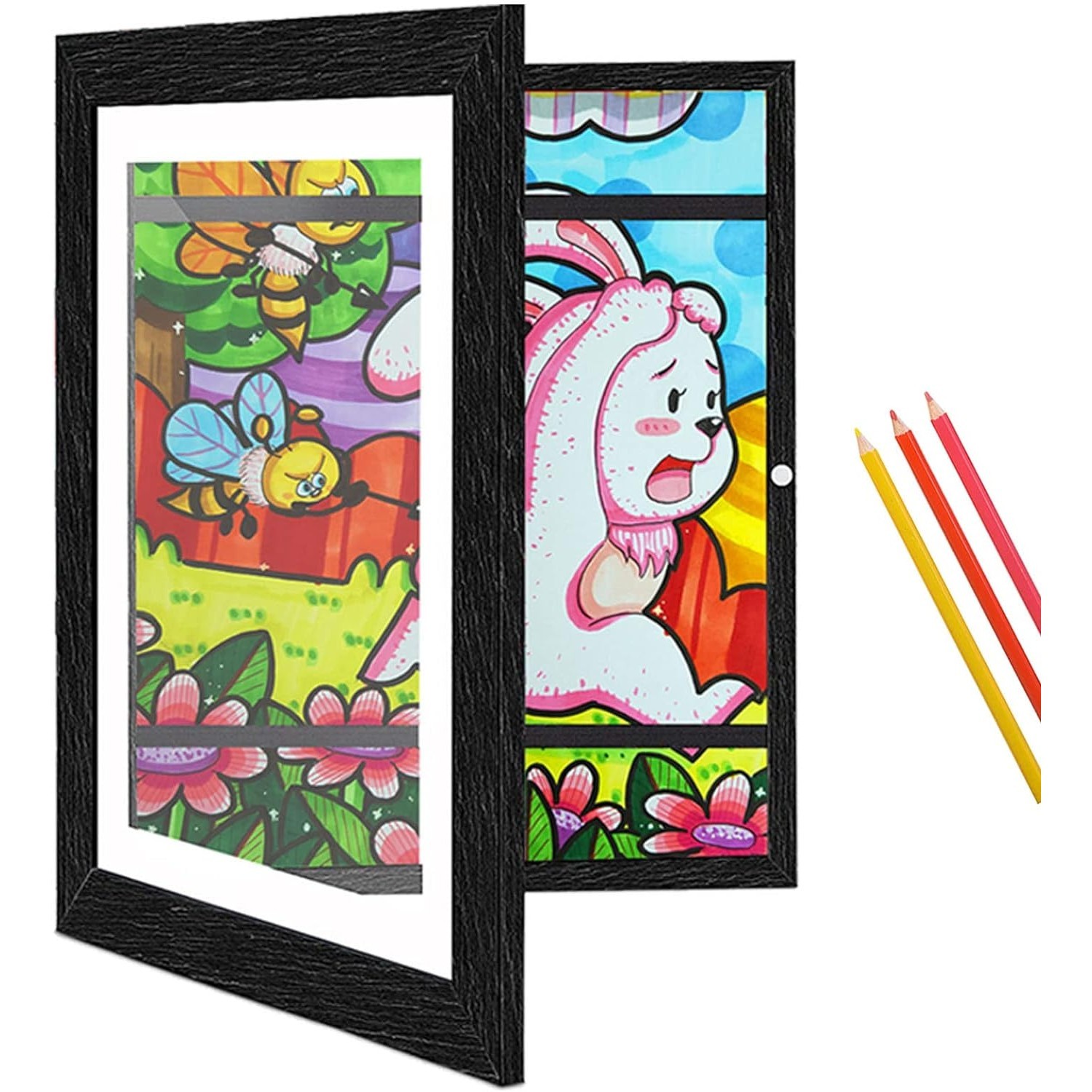 Rama Foto Flippy, din Plastic, cu Spatiu Pentru Depozitare, Pentru Desene si Picturi A4, Sticla Securizata, Negru