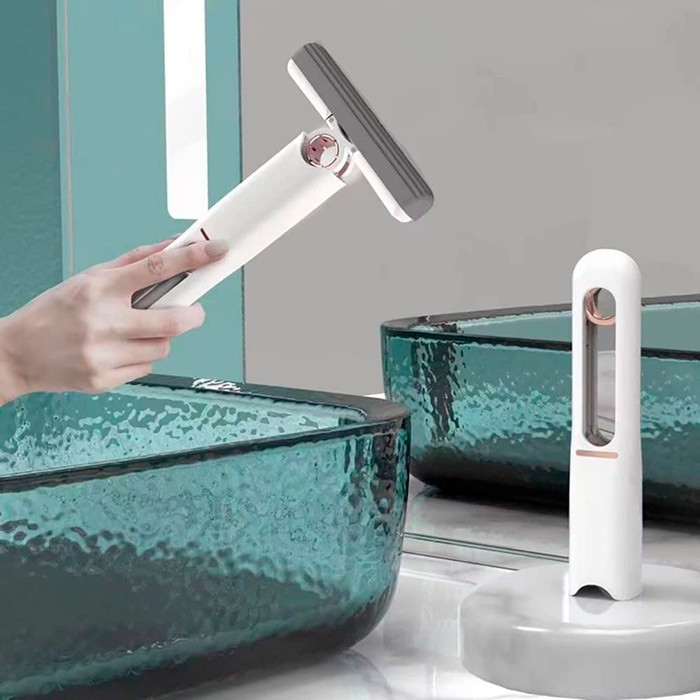 Mop de Mana Flippy, Mini-Portabil, cu Sistem de Stoarcere, Dispozitiv de Curatat Manual, cu Burete Absorbant, din PVA, 29.5 x 15.5 cm, 3 Rezerve, Alb