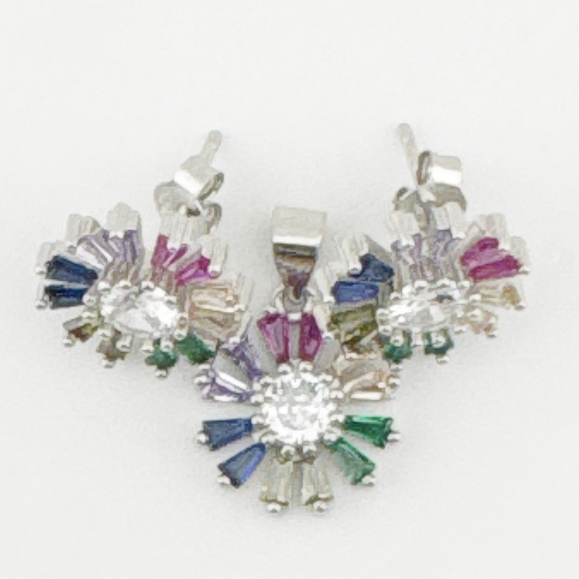 Set Bijuterii Dama Argint 925, Jolie, Model Flori Multicolore cu Mijloc Alb, Petale Drepte, 5.43 g, Multicolor/Argintiu