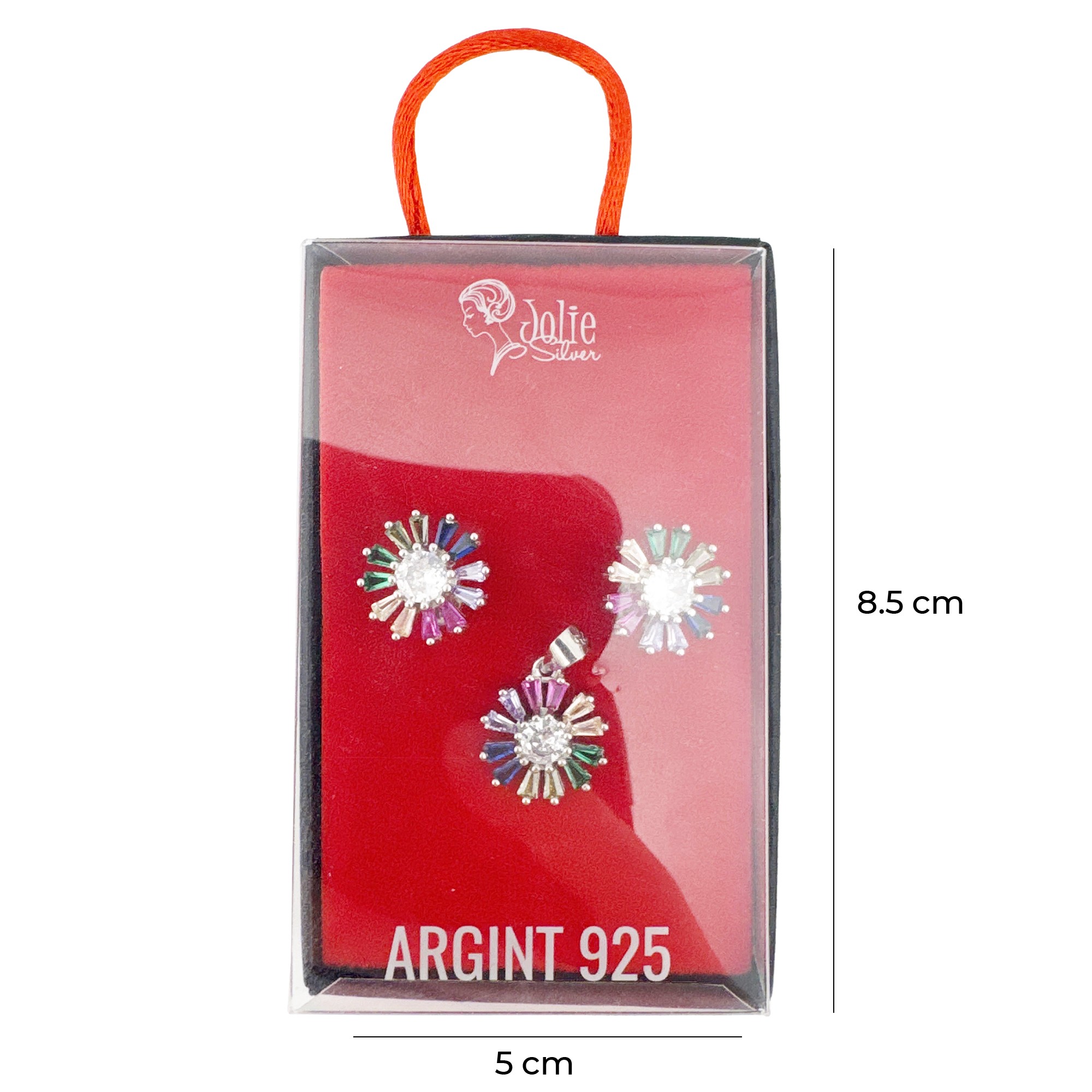 Set Bijuterii Dama Argint 925, Jolie, Model Flori Multicolore cu Mijloc Alb, Petale Drepte, 5.43 g, Multicolor/Argintiu