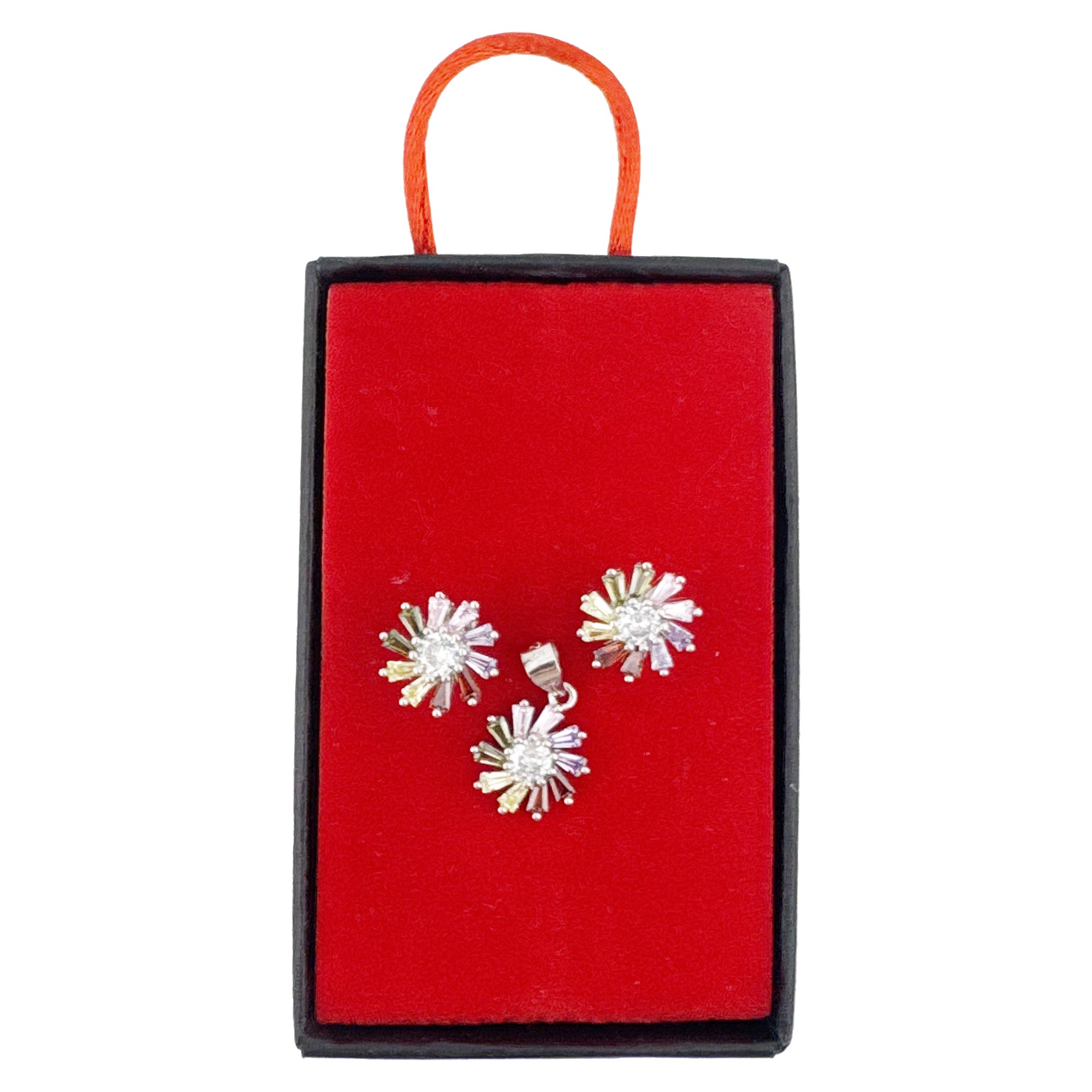 Set Bijuterii Dama Argint 925, Jolie, Model Flori Multicolore cu Mijloc Alb, Petale, 4.14 g, Multicolor/Argintiu