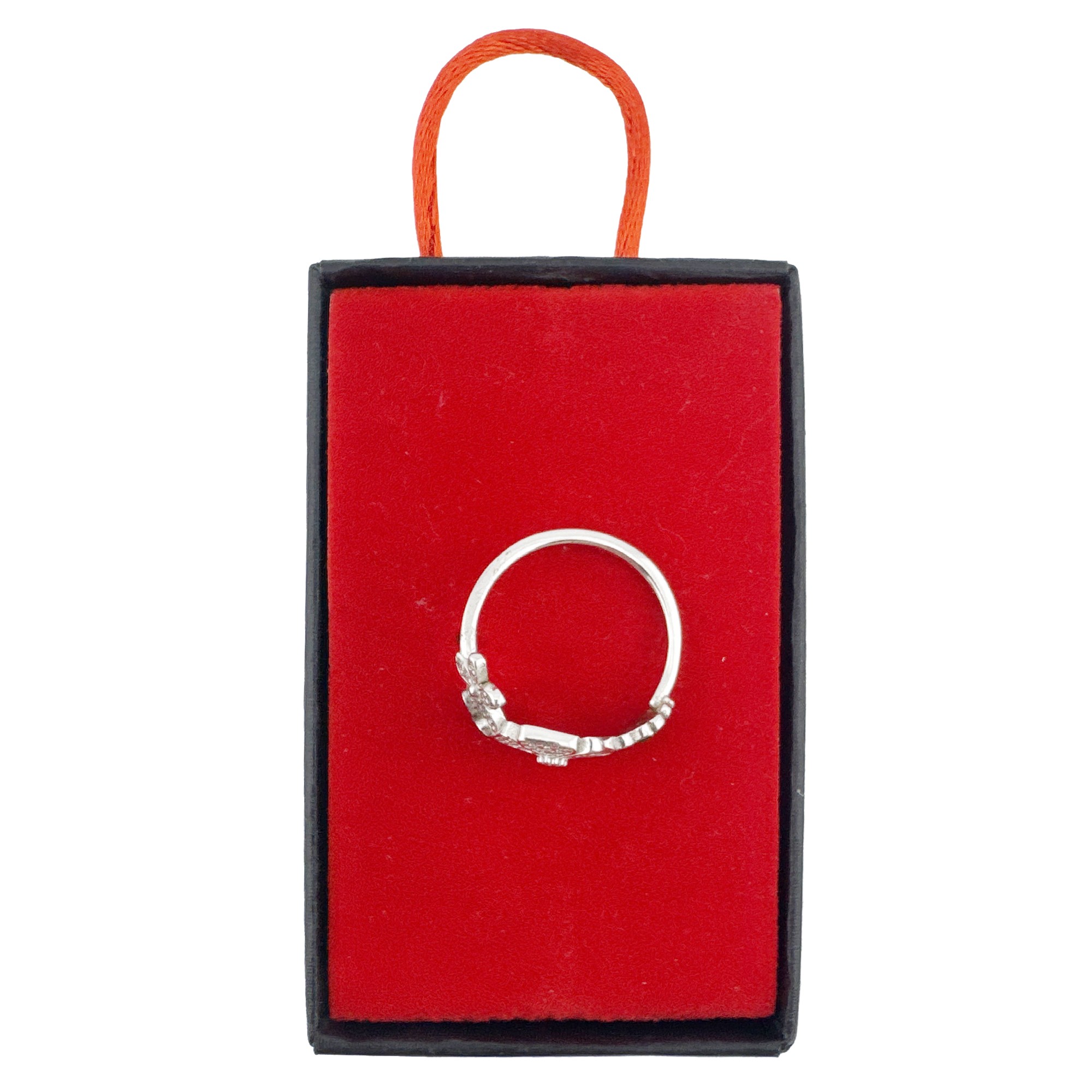 Inel pentru Dama Argint 925, Jolie, Model Trifoi cu Email Negru, 4.9 g, Marimea 56, Argintiu/Negru